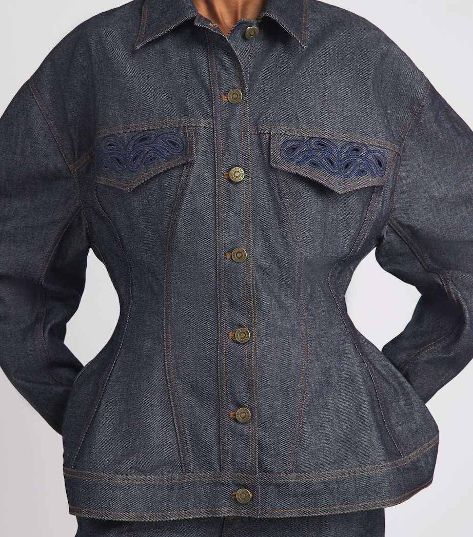 Christie Brown Womens Laser-Cut Denim Jacket Nvb Image 3