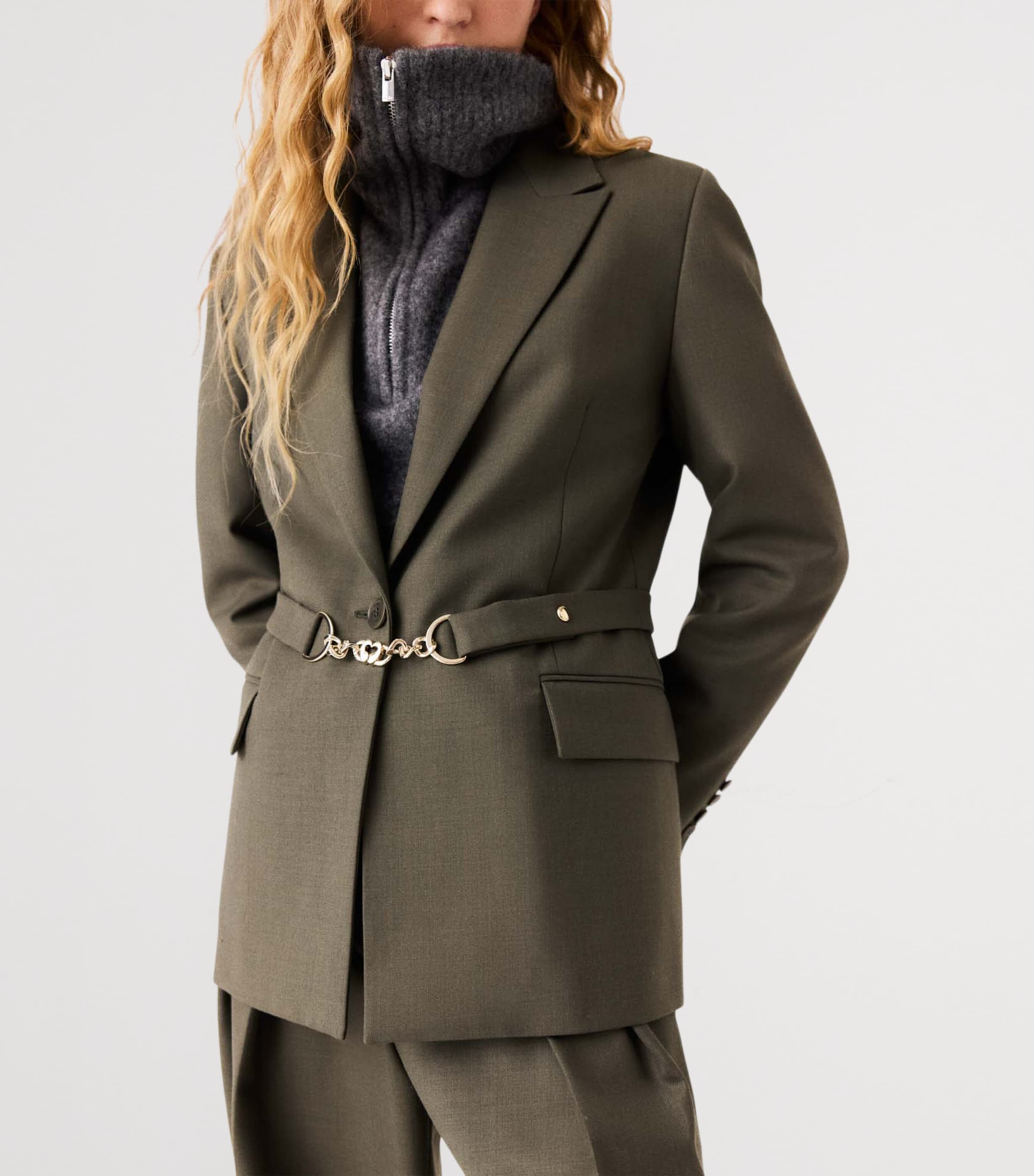 Maje Womens Wool-Blend Blazer Khaki Image 9