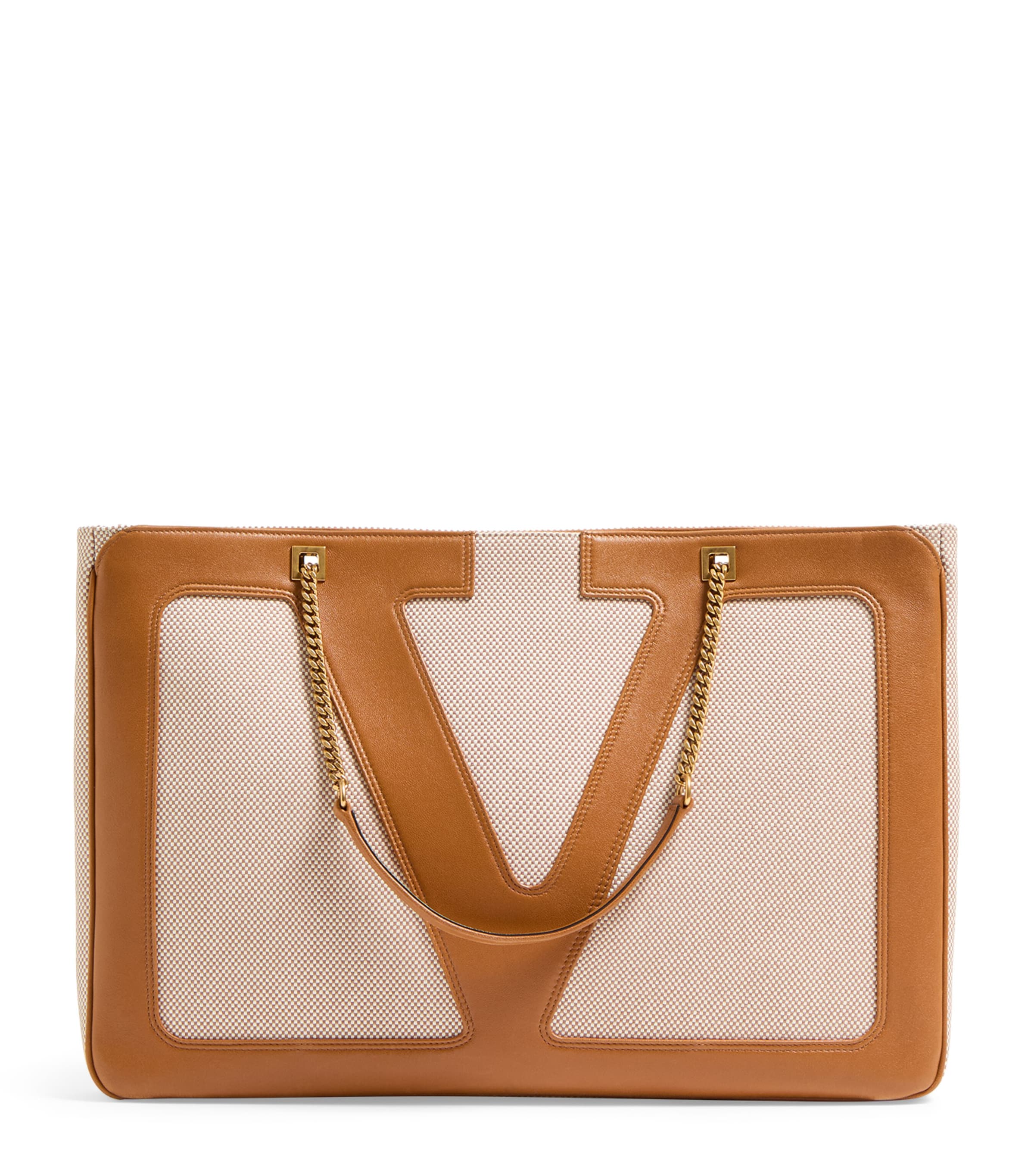 Shop Valentino Large Canvas And Leather Viva Superstar Tote Bag In Neutral