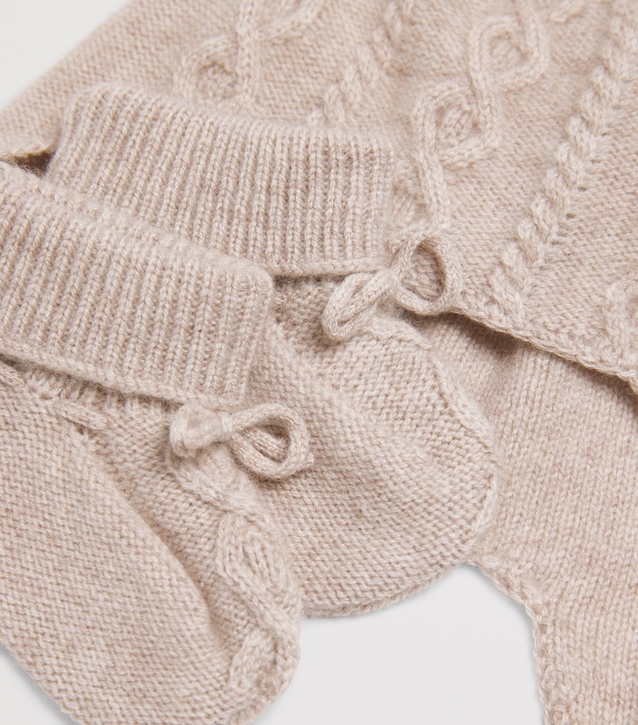 Wool-Cashmere Cable-Knit Benny Hat and Booties Set OAT BROWN Image 3