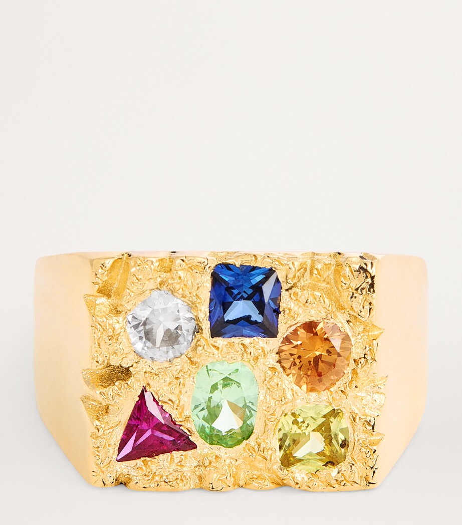 Gold and Sapphire Cottage Rose Garden Signet Ring GOLD (375) Image 4