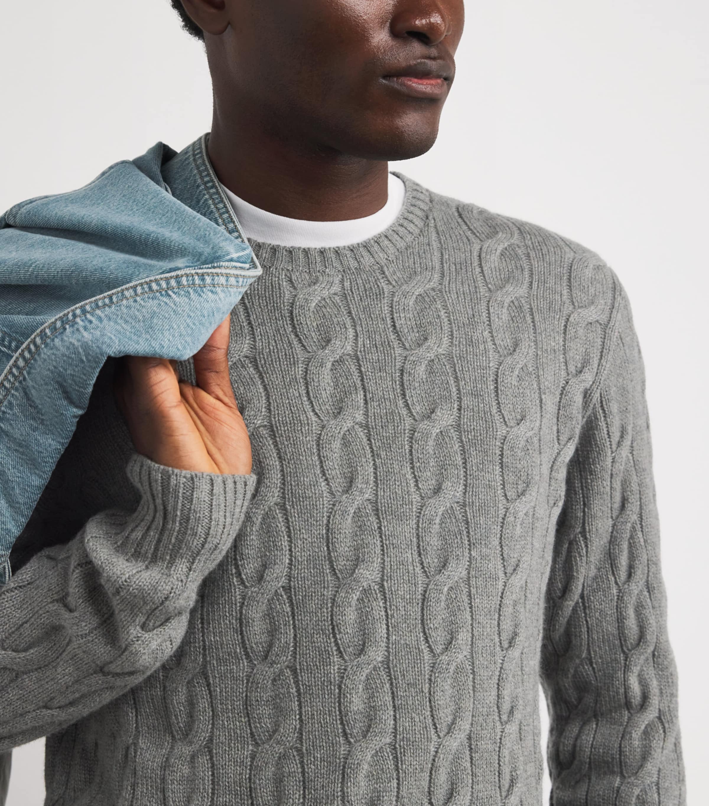 Ralph Lauren Purple Label Mens Cashmere Cable-Knit Sweater Cls Light Grey Image 6