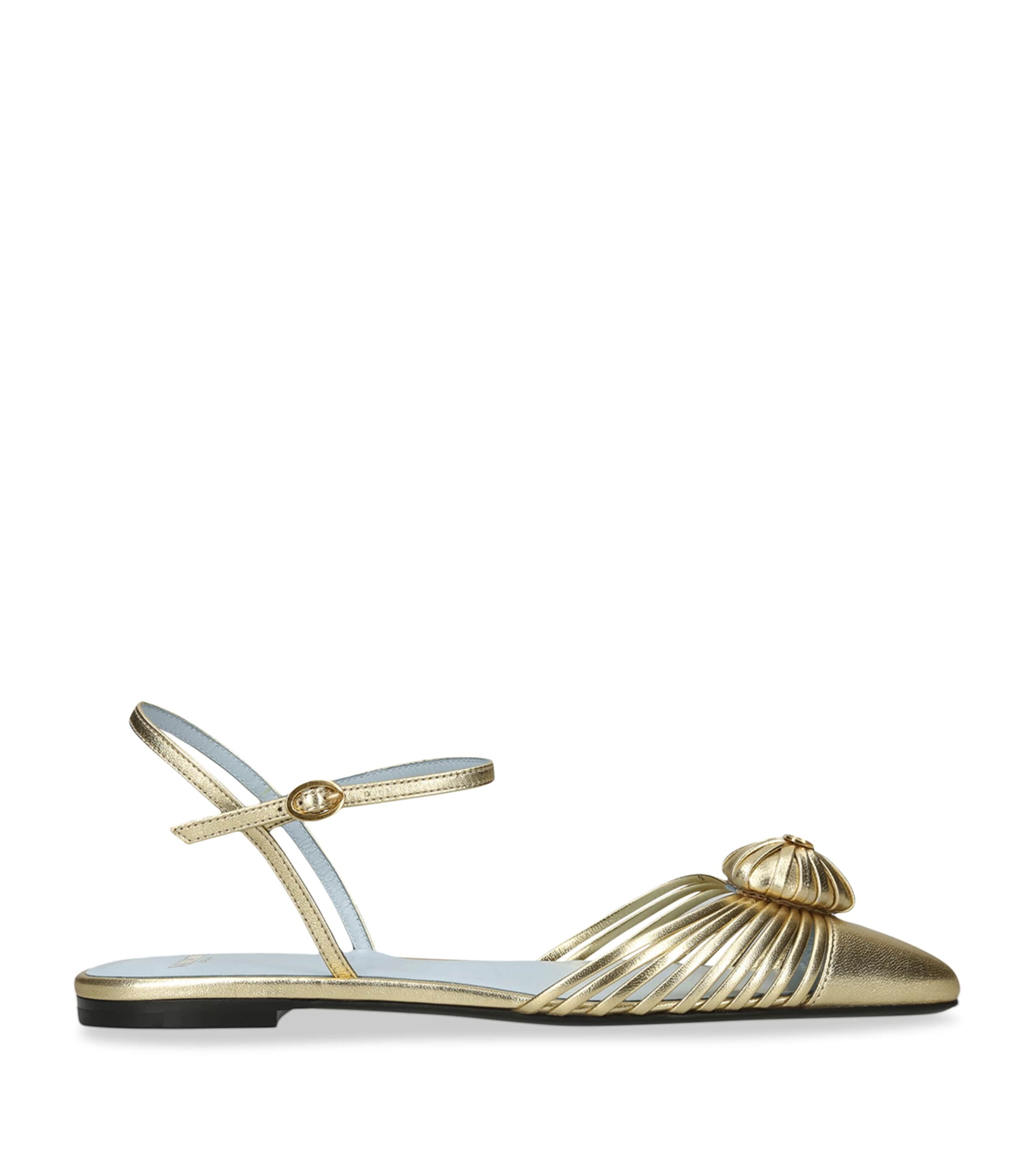 Leather Royal VLogo Metallic Leather Flat Sandals GOLD Image 1