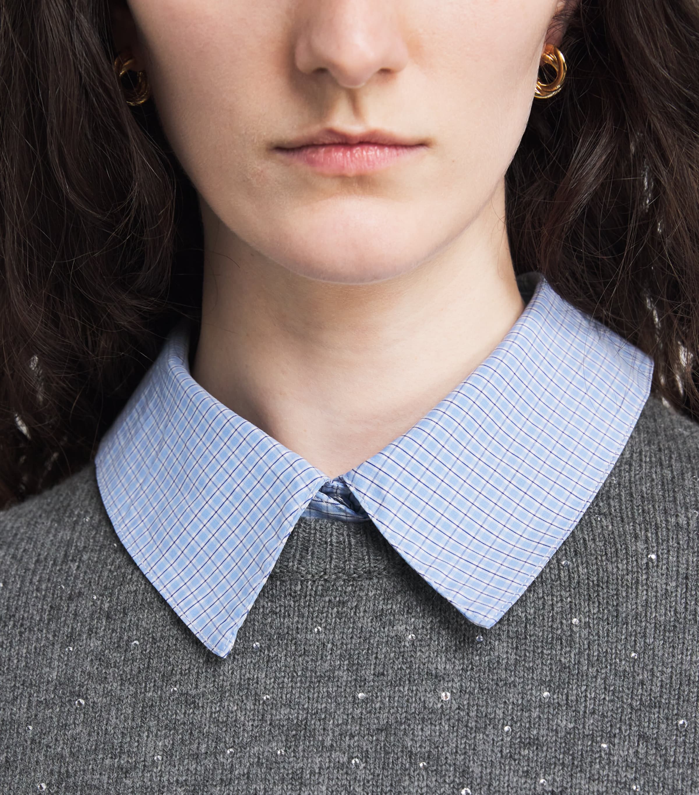 Wool-Blend 2-In-1 Sweater and Shirt GREY Image 6