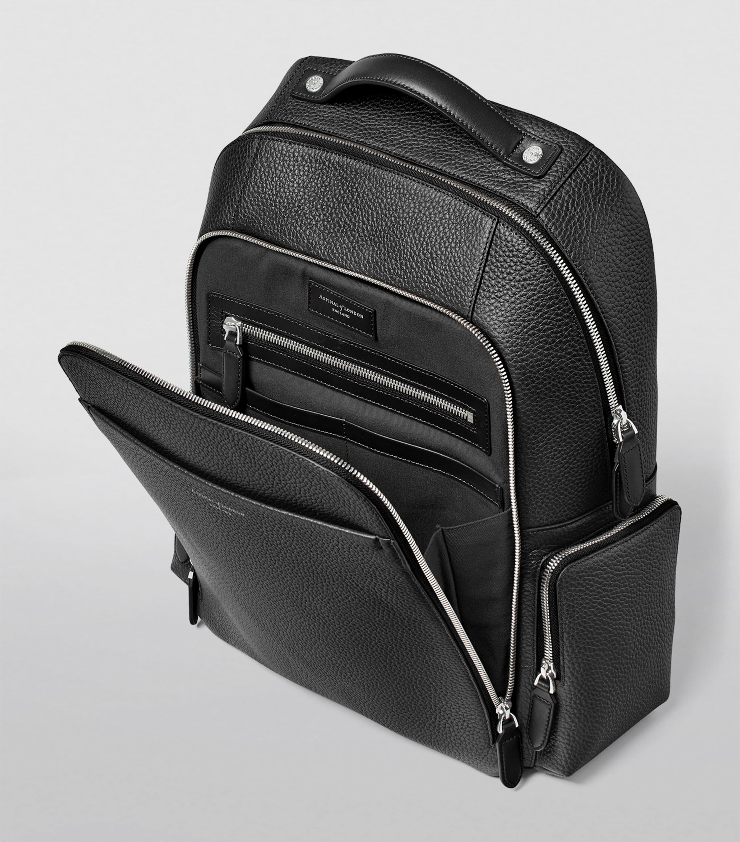 Aspinal Of London Pebble Leather Reporter Zipped Backpack Black Image 5