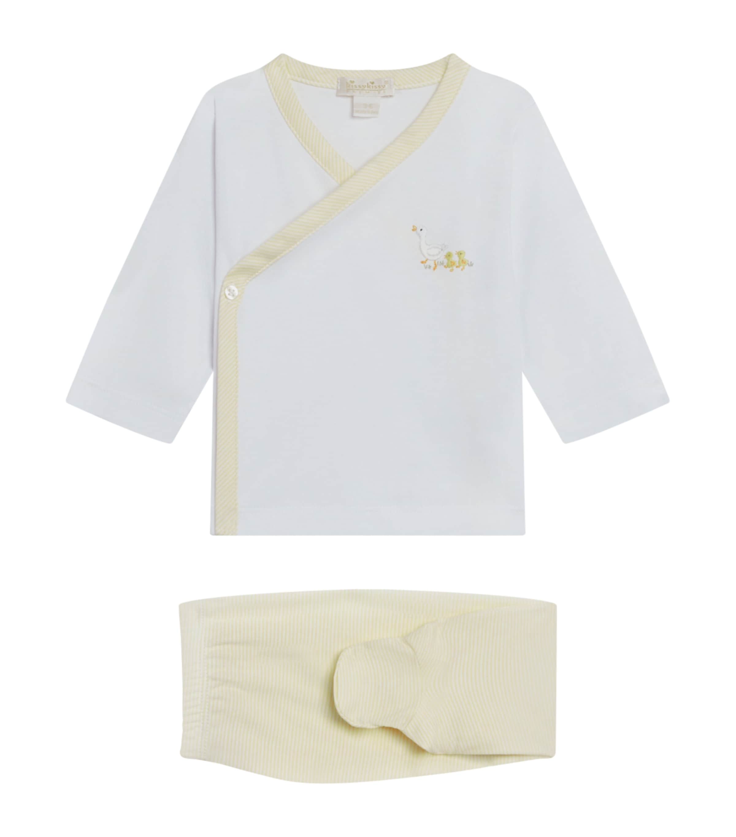 Kissy Kissy Pima Cotton Duckling Top And Footed Trousers Set In White