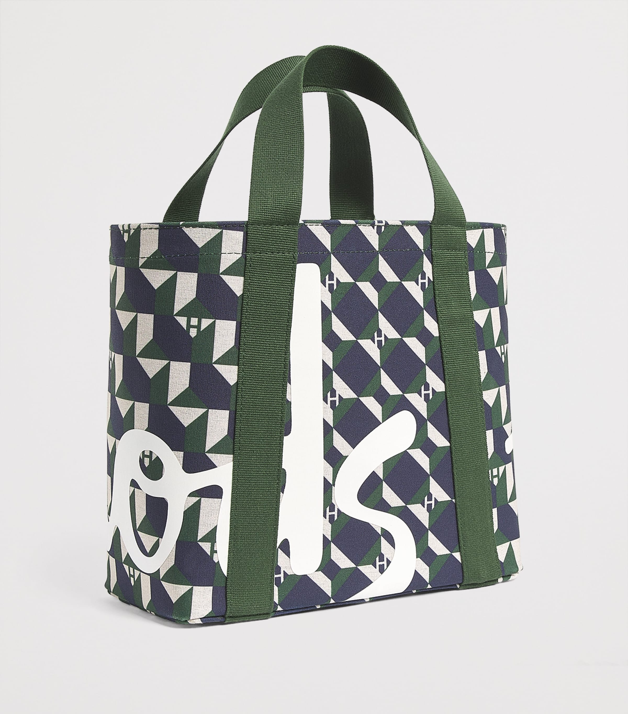 Mini Cotton Geometric Logo Tote Bag HARRODS GREEN Image 2