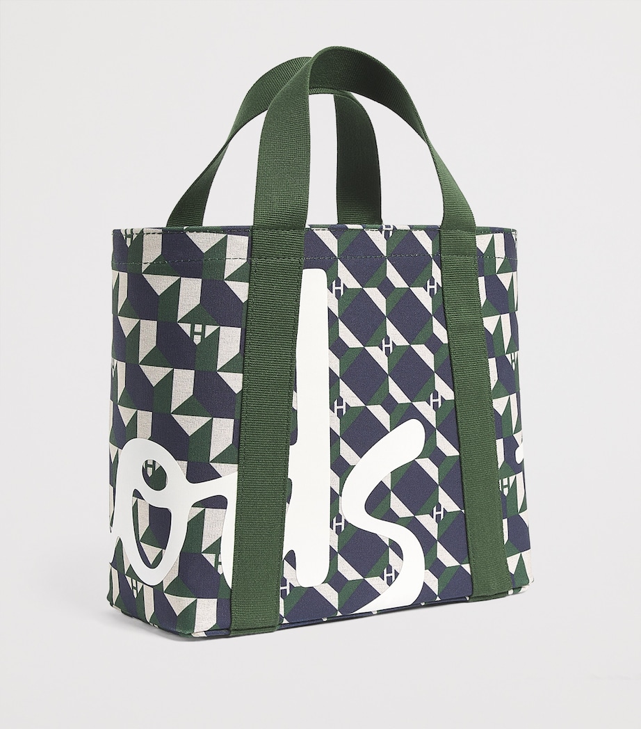 Mini Cotton Geometric Logo Tote Bag HARRODS GREEN Image 2