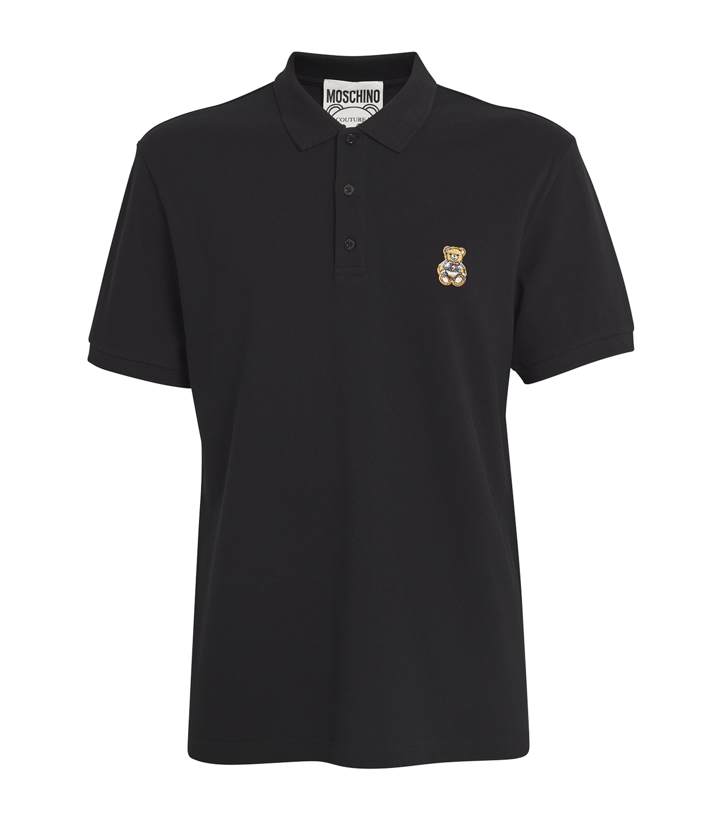 Shop Moschino Cotton Bear-patch Polo Shirt In Black