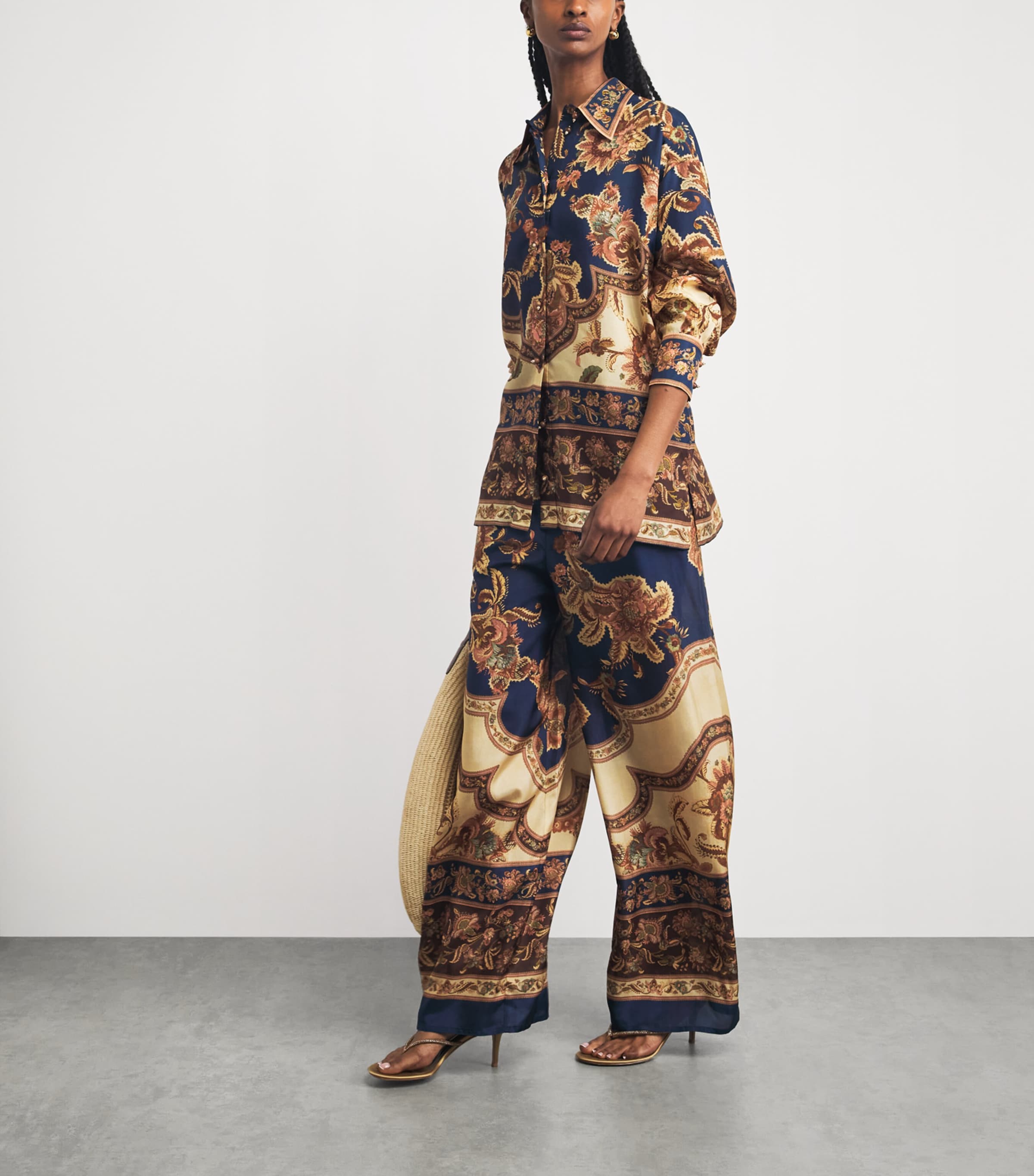 Zimmermann Womens Silk Printed Aster Trousers Njco Navy Jacobean Image 2