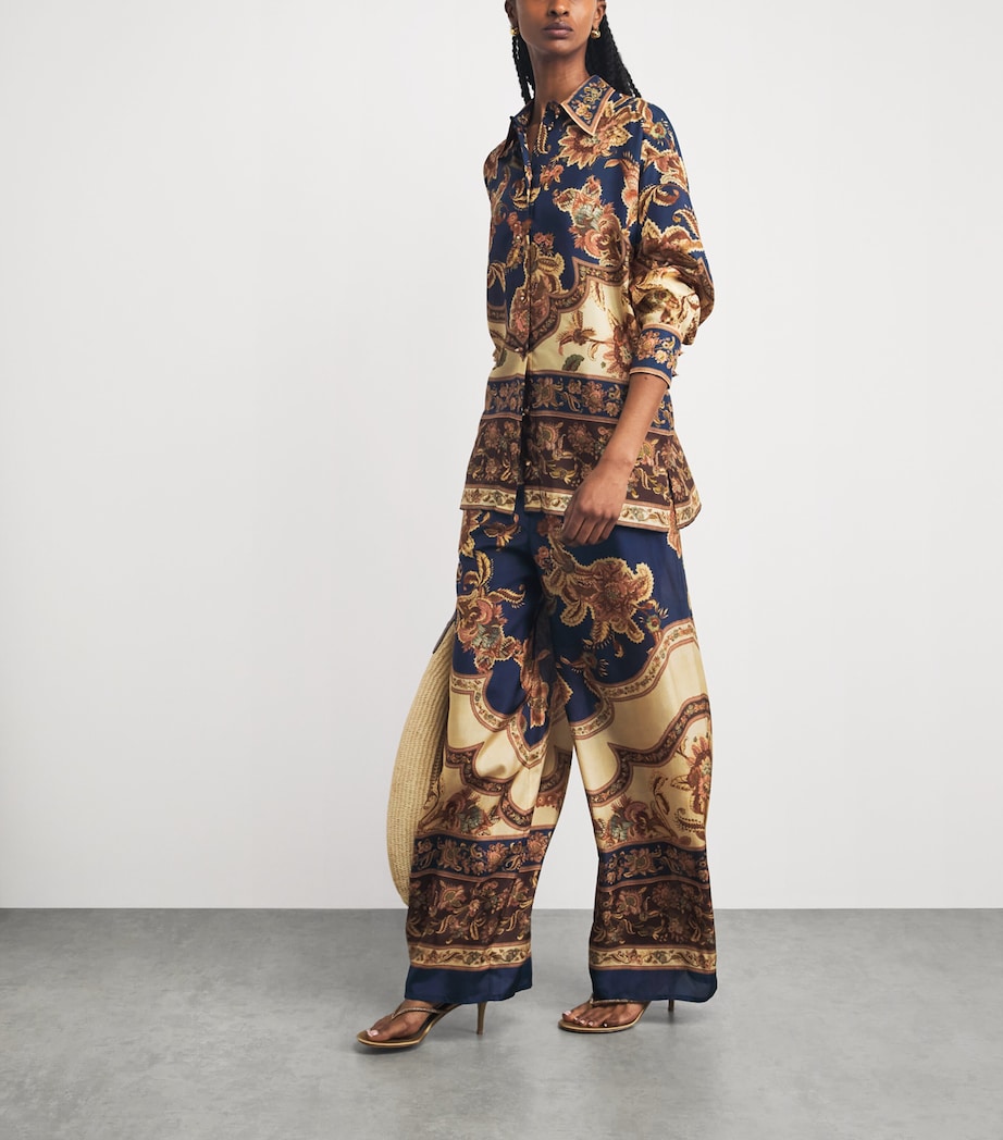 Zimmermann Womens Silk Printed Aster Trousers Njco Navy Jacobean Image 2