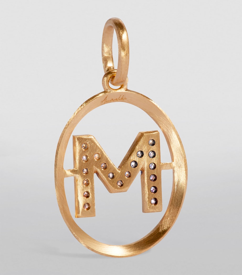 Yellow Gold and Diamond Initial M Pendant YELLOW GOLD Image 2