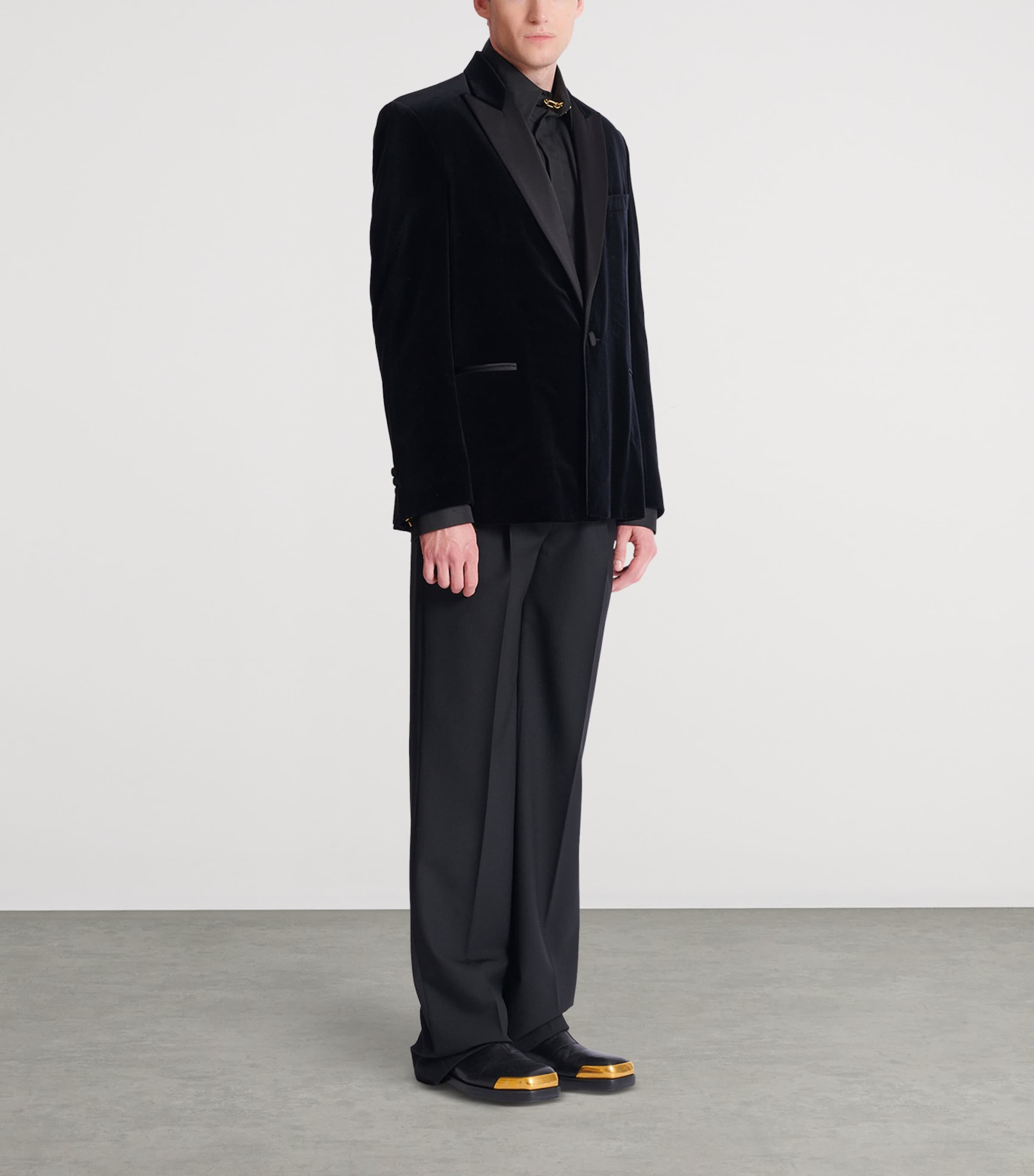 Satin-Trim Velvet Blazer EAP NOIR/NOIR Image 2