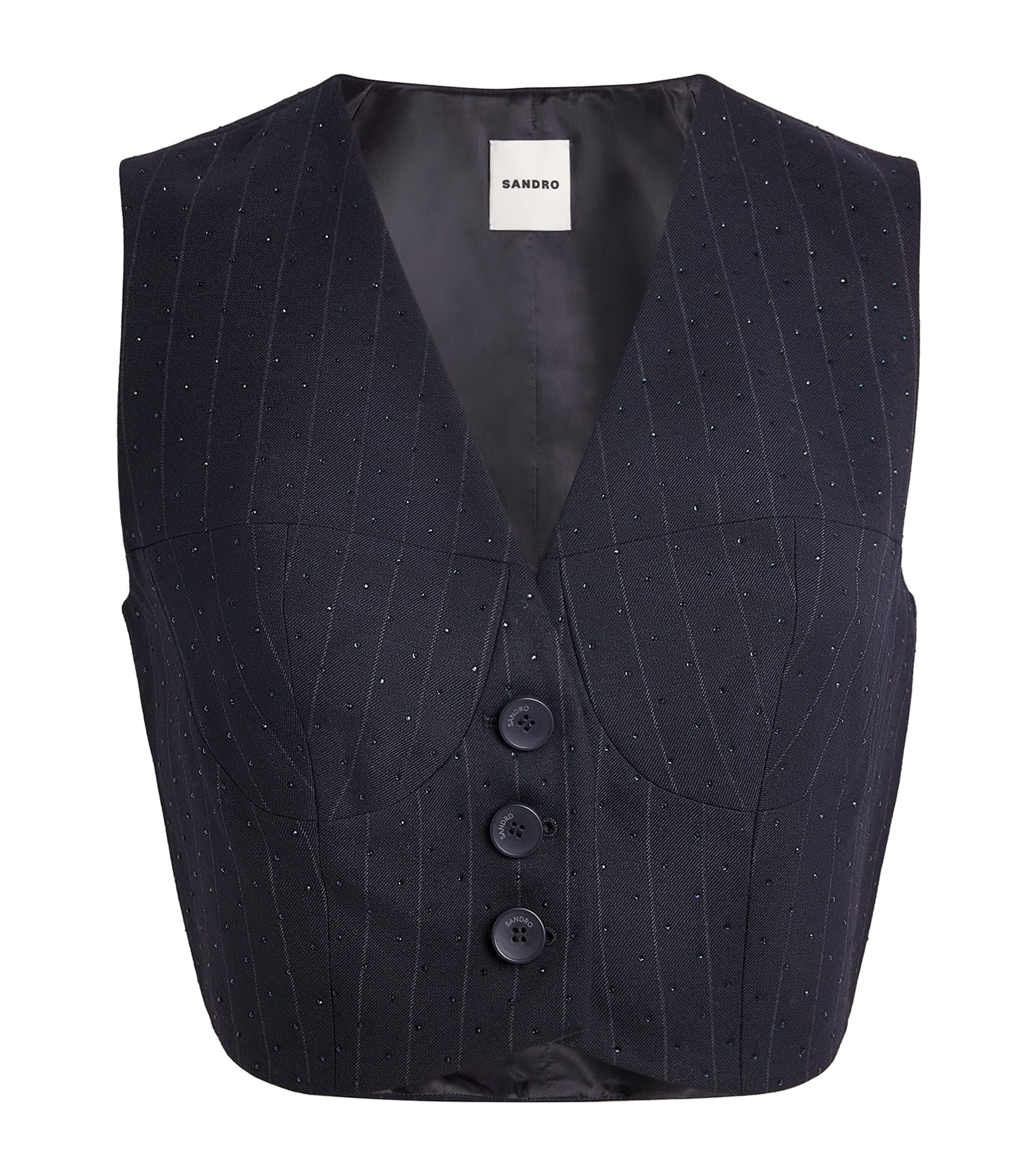 Sandro Rhinestone-embellished Stripe Waistcoat In Blue