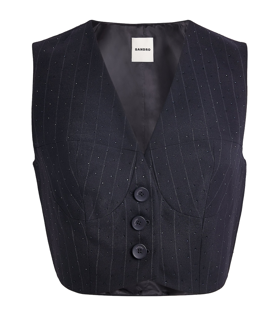 Rhinestone-Embellished Stripe Waistcoat NAVY BLUE Image 1