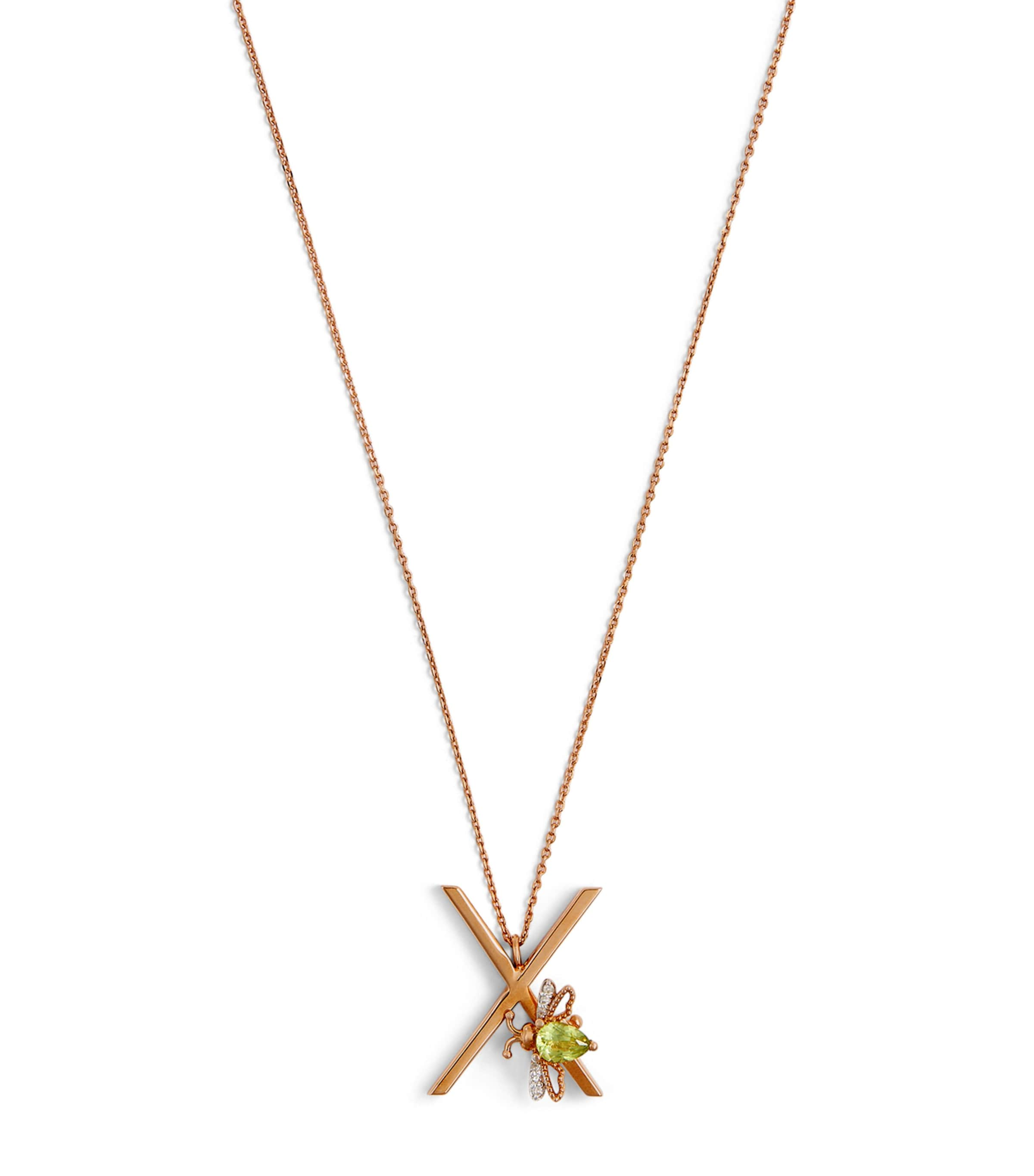 Bee Goddess Rose Gold, Diamond And Peridot Letter 'x' Necklace