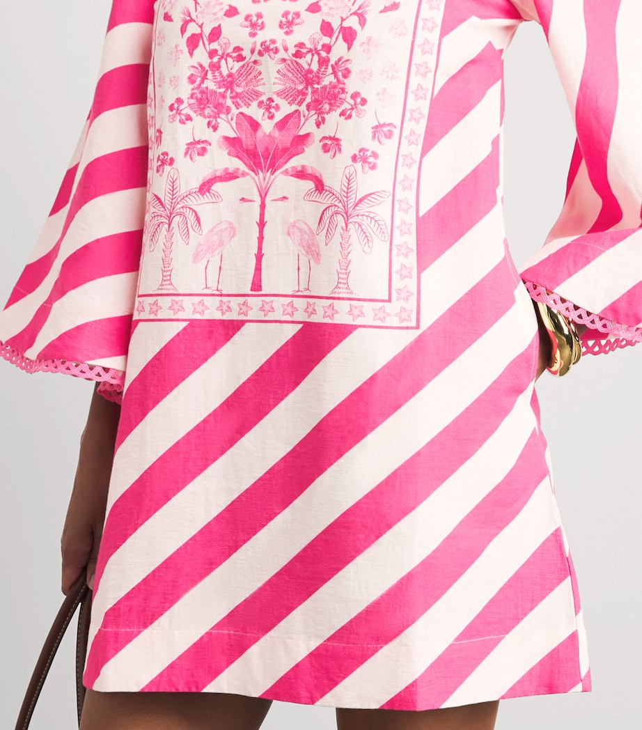 Verandah Womens Printed Kaftan Mini Dress Ivory & Fuschia Pdkm Image 5