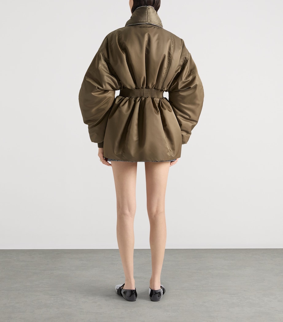 Shawl-Collar Long Bomber Jacket KHAKI Image 3
