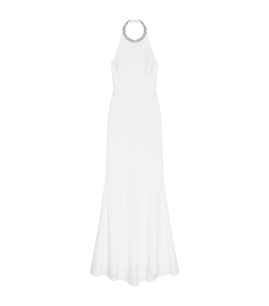 Satin Embellished Halterneck Dress IVORY Image 1