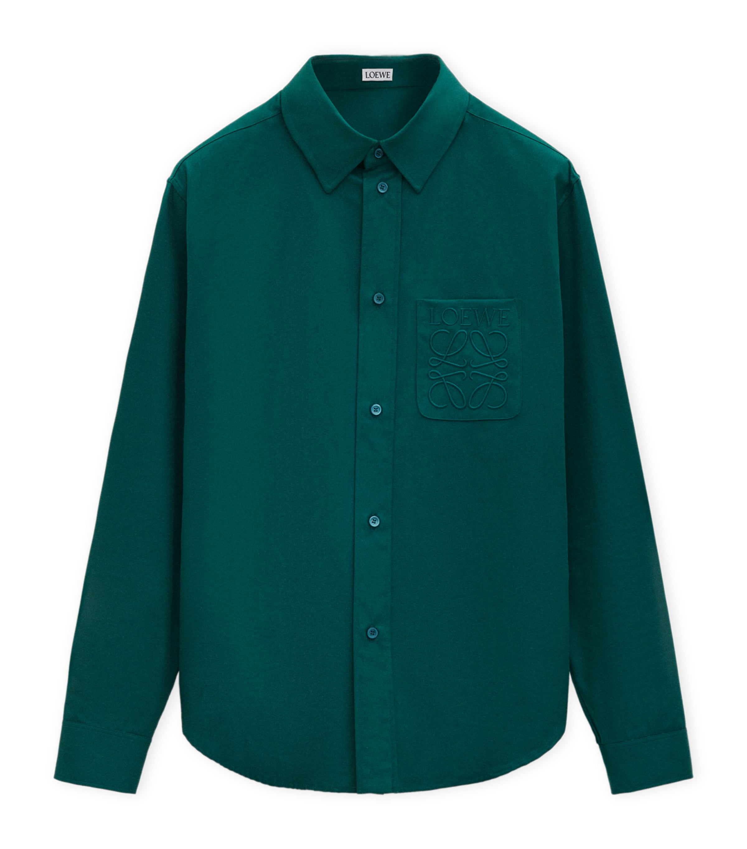 Cotton Embroidered Logo Shirt DARK GREEN Image 1