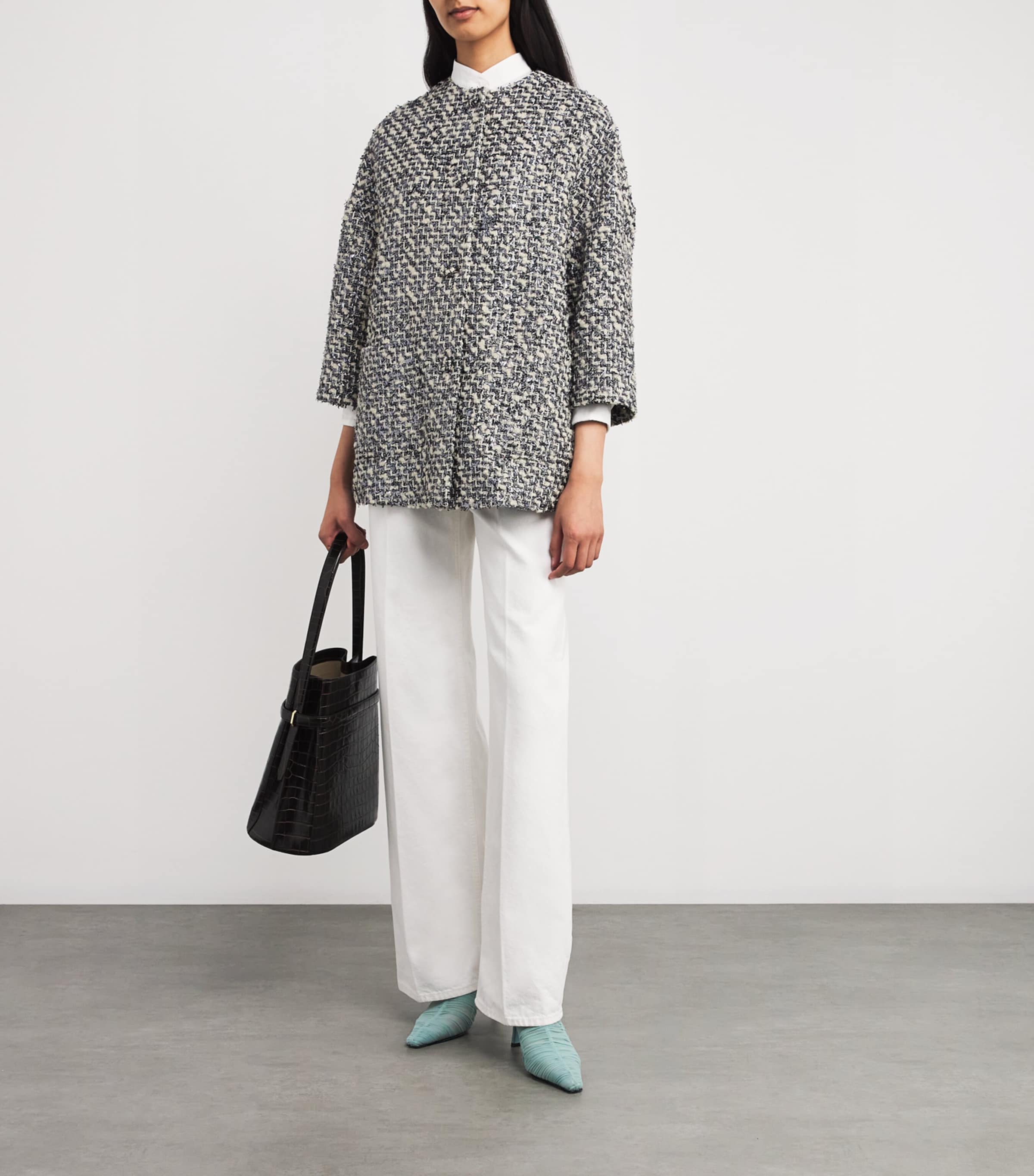 NOMADISSEM Womens Tweed Cropped-Sleeve Jacket Melange Image 2