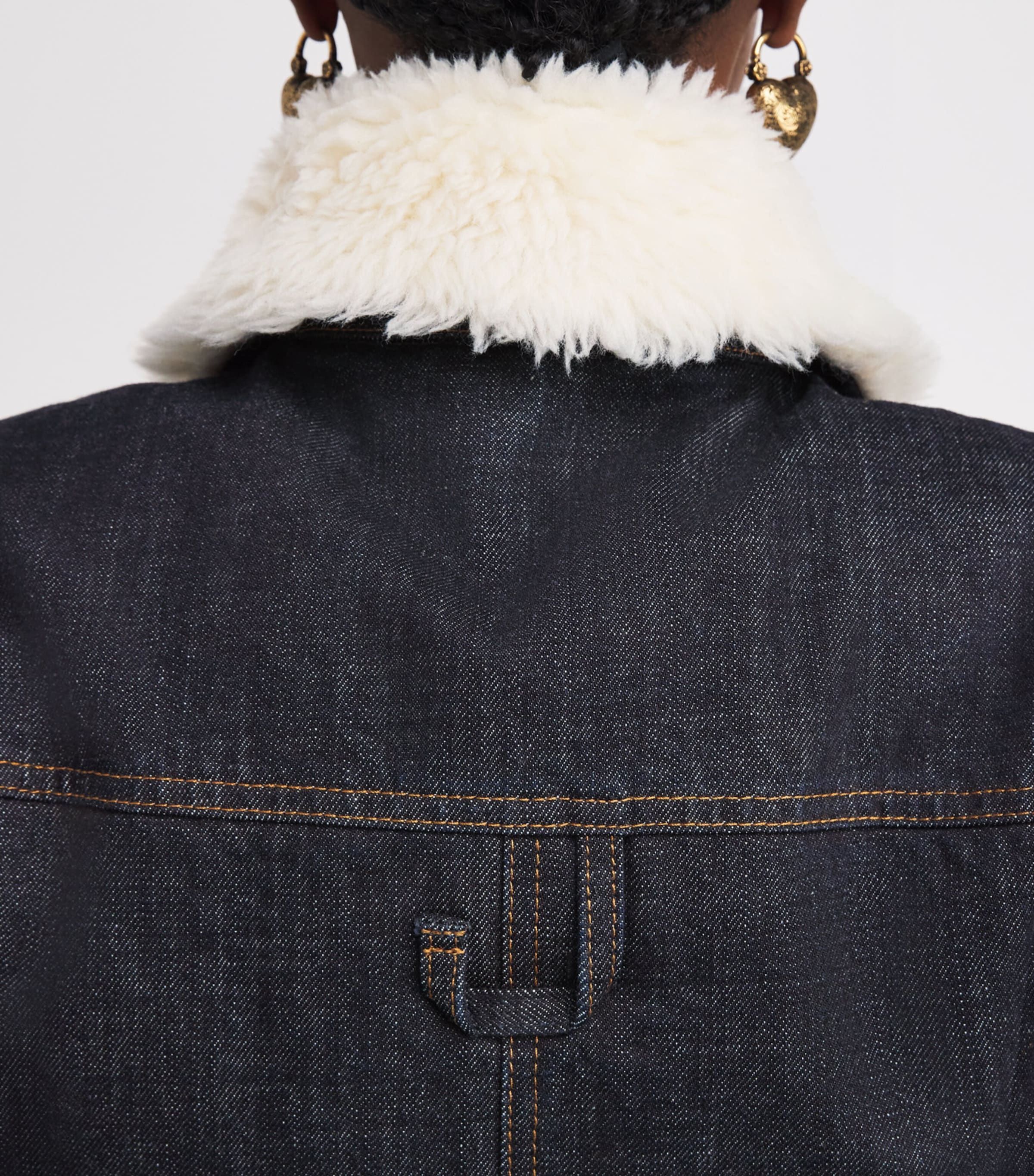 Jacquemus Womens Shearling-Trim Denim Bomber Jacket Dark Navy Image 6