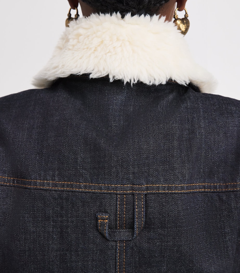 Shearling-Trim Denim Bomber Jacket 390 DARK NAVY Image 6