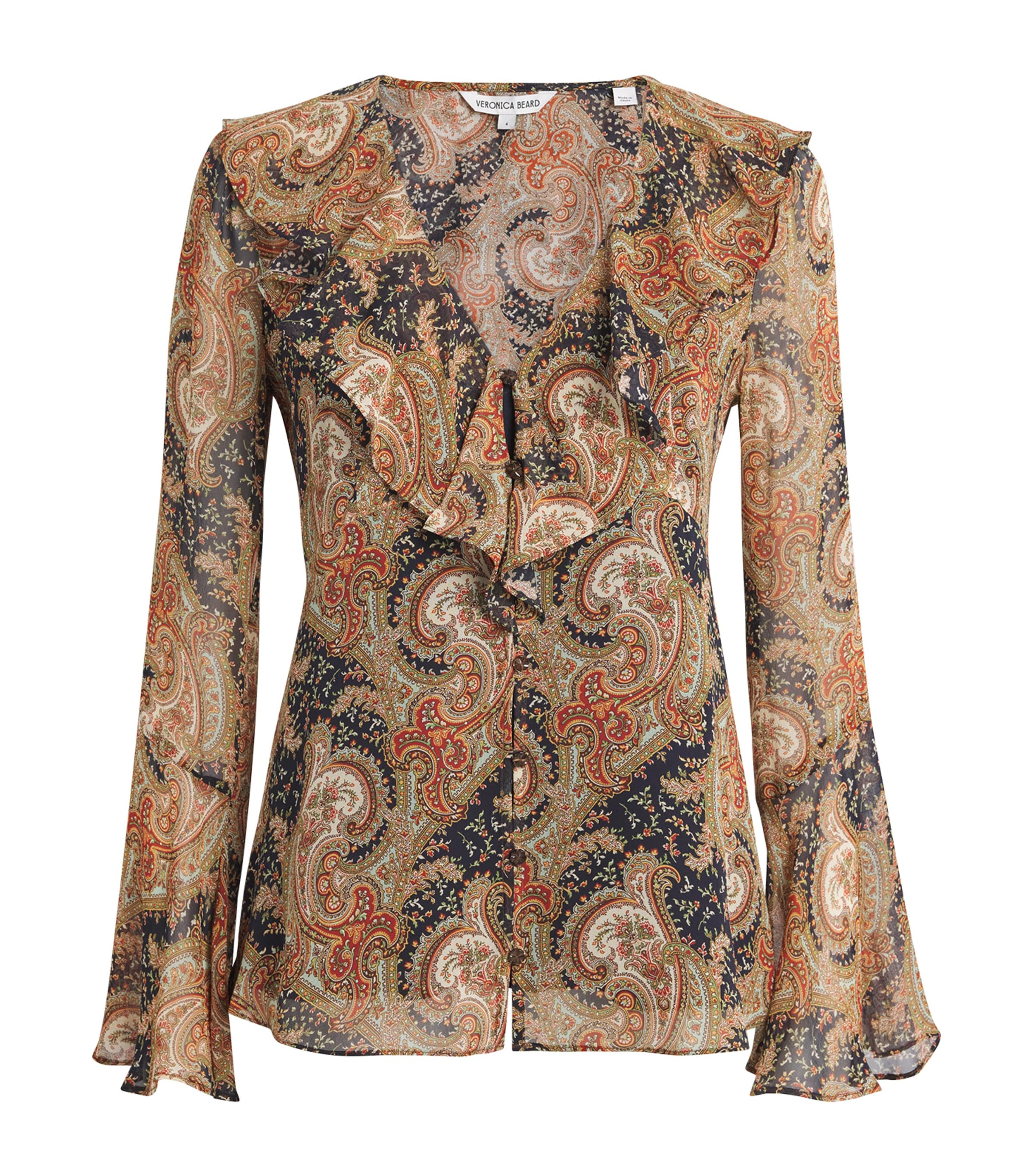 Veronica Beard Silk Ruffle Kyrie Blouse In Gold