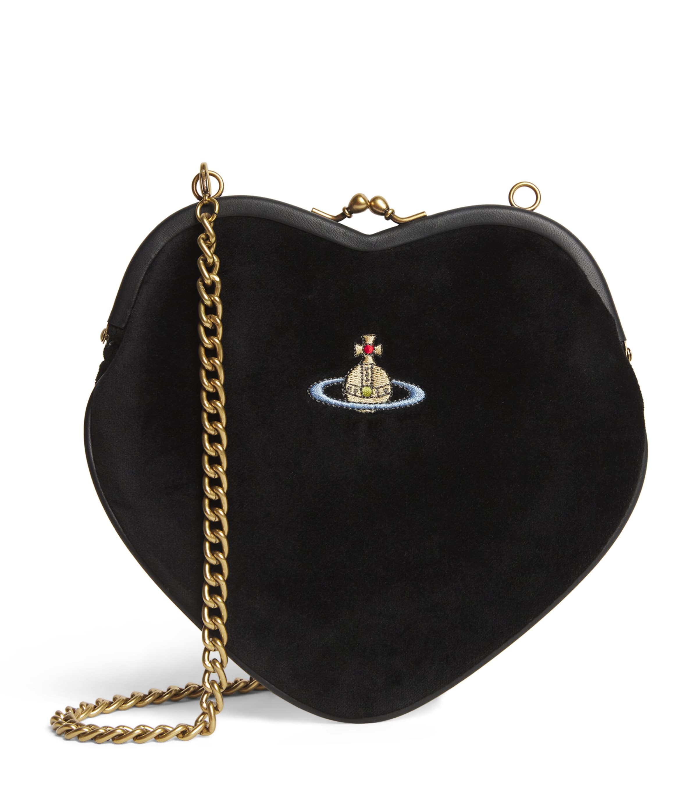 Vivienne Westwood Velvet Belle Heart Top-handle Bag In Black