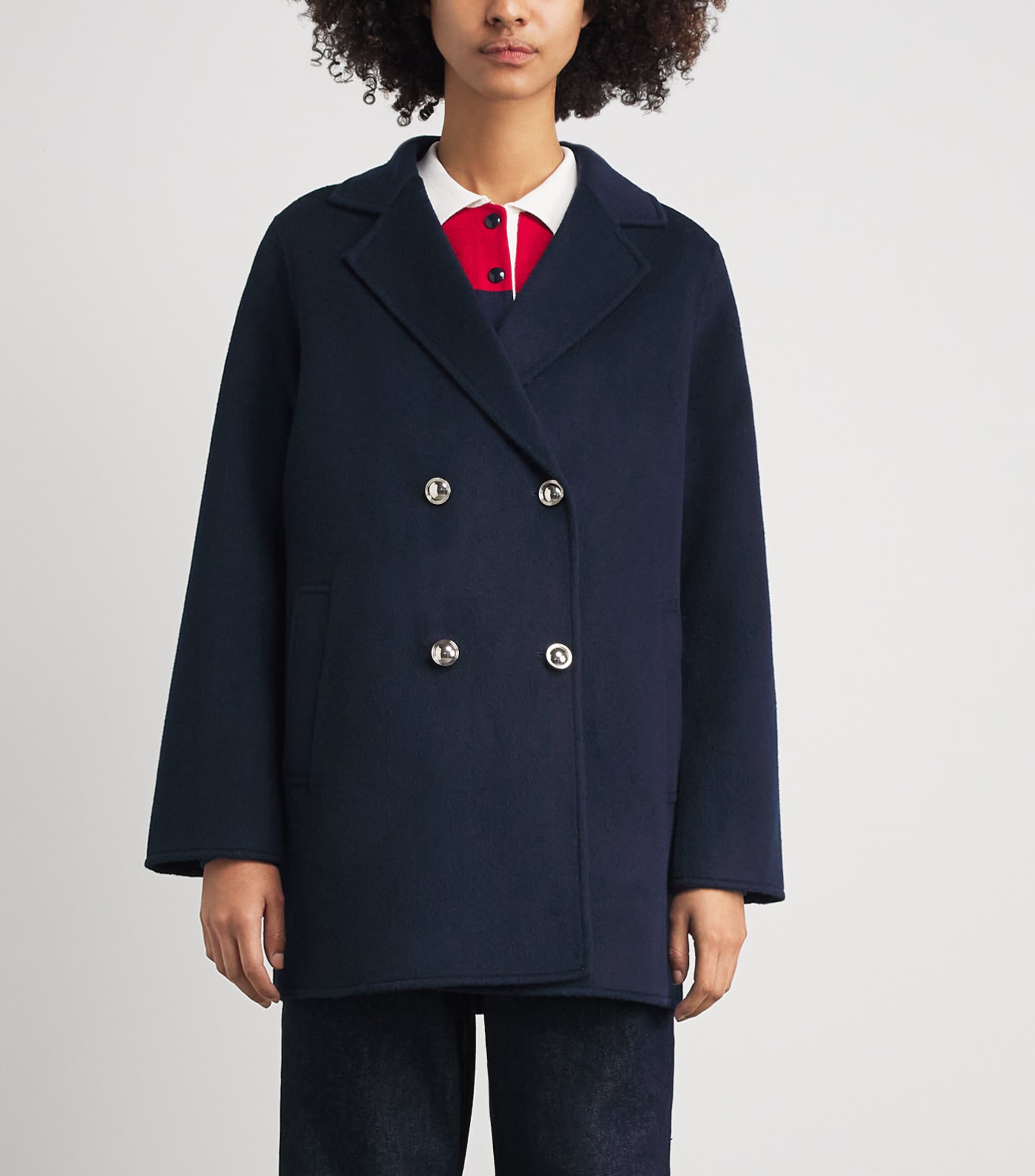 Claudie Pierlot Womens Wool Double-Breasted Coat Navy Image 4