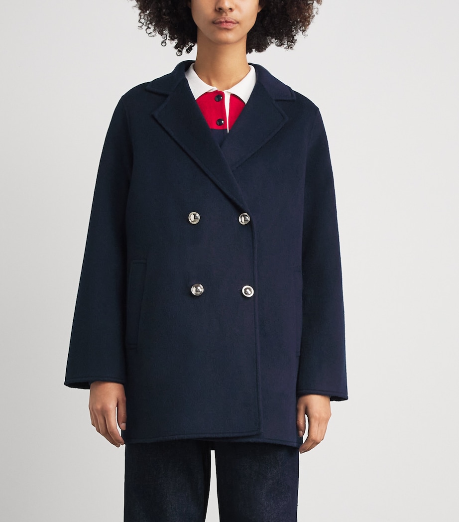 Claudie Pierlot Womens Wool Double-Breasted Coat Navy Image 4