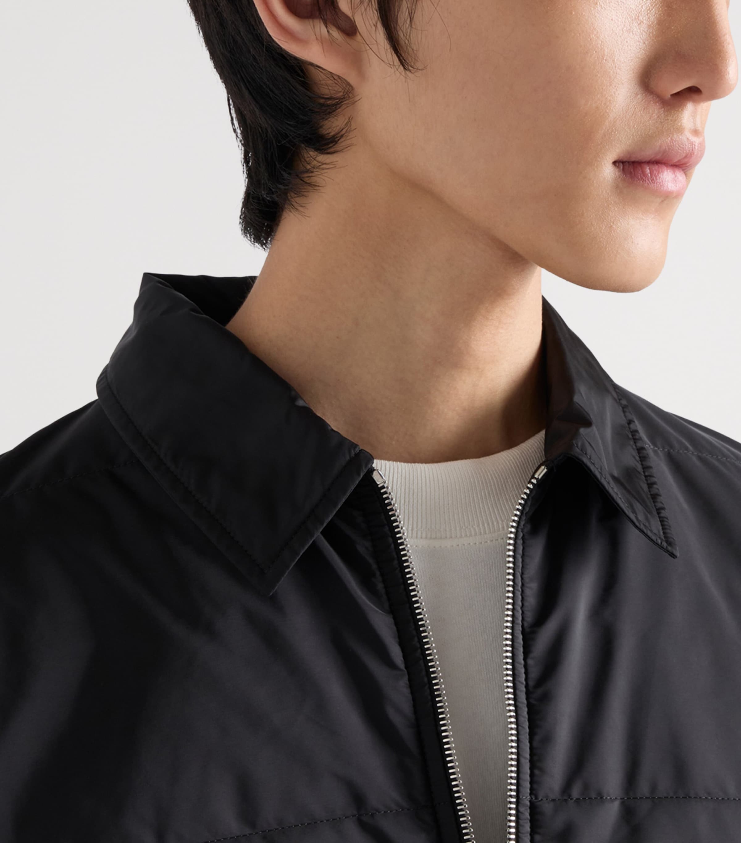 Prada Mens Wool-Sleeve Re-Nylon Jacket Black Image 6