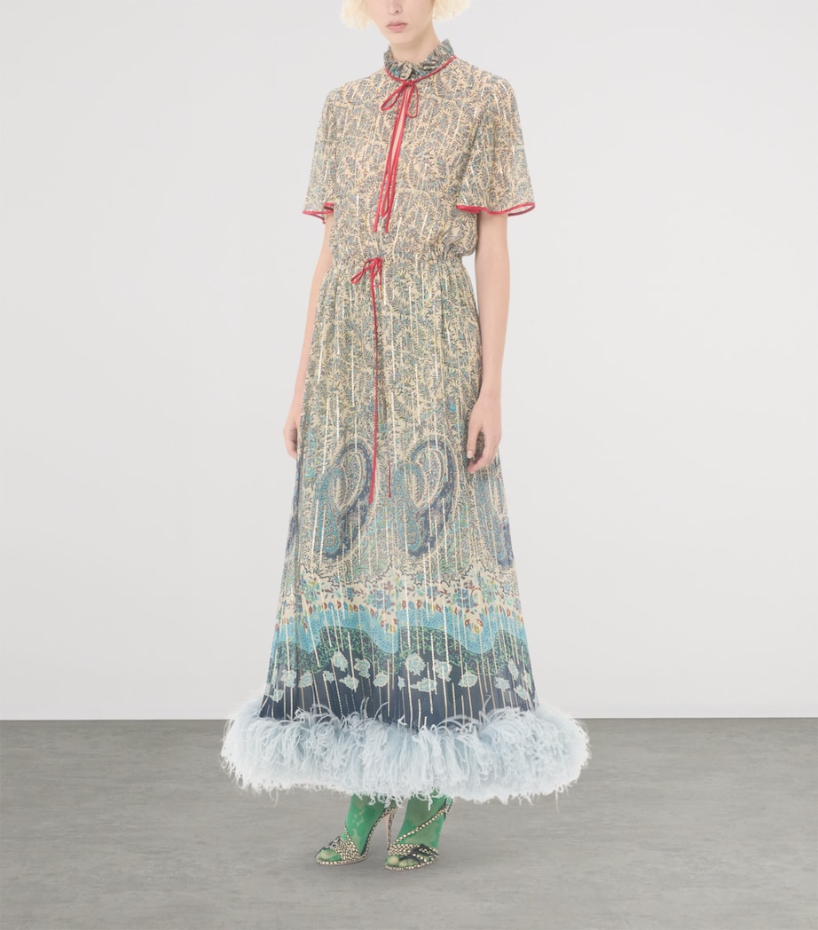 Valentino Womens Silk Feather-Trim Midi Dress Image 5
