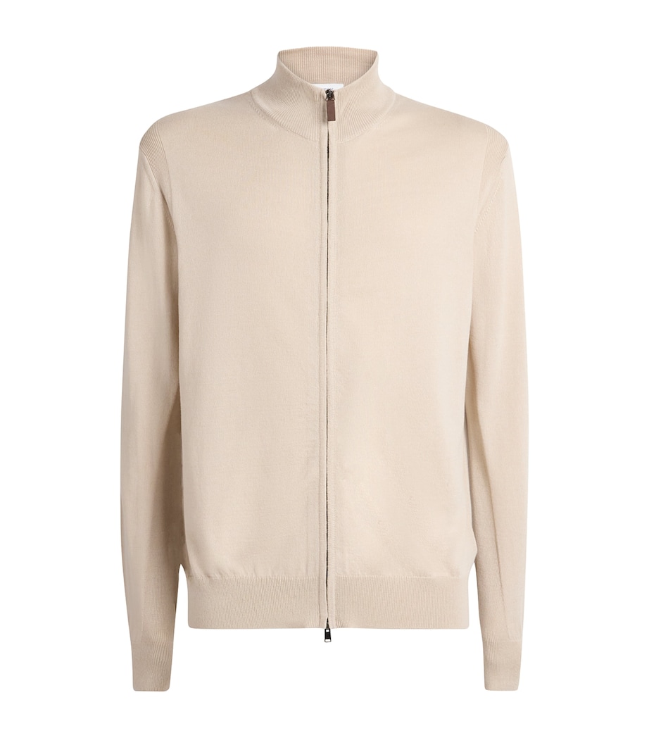 Eton Mens Cotton Zip Cardigan Beige Cott Image 1