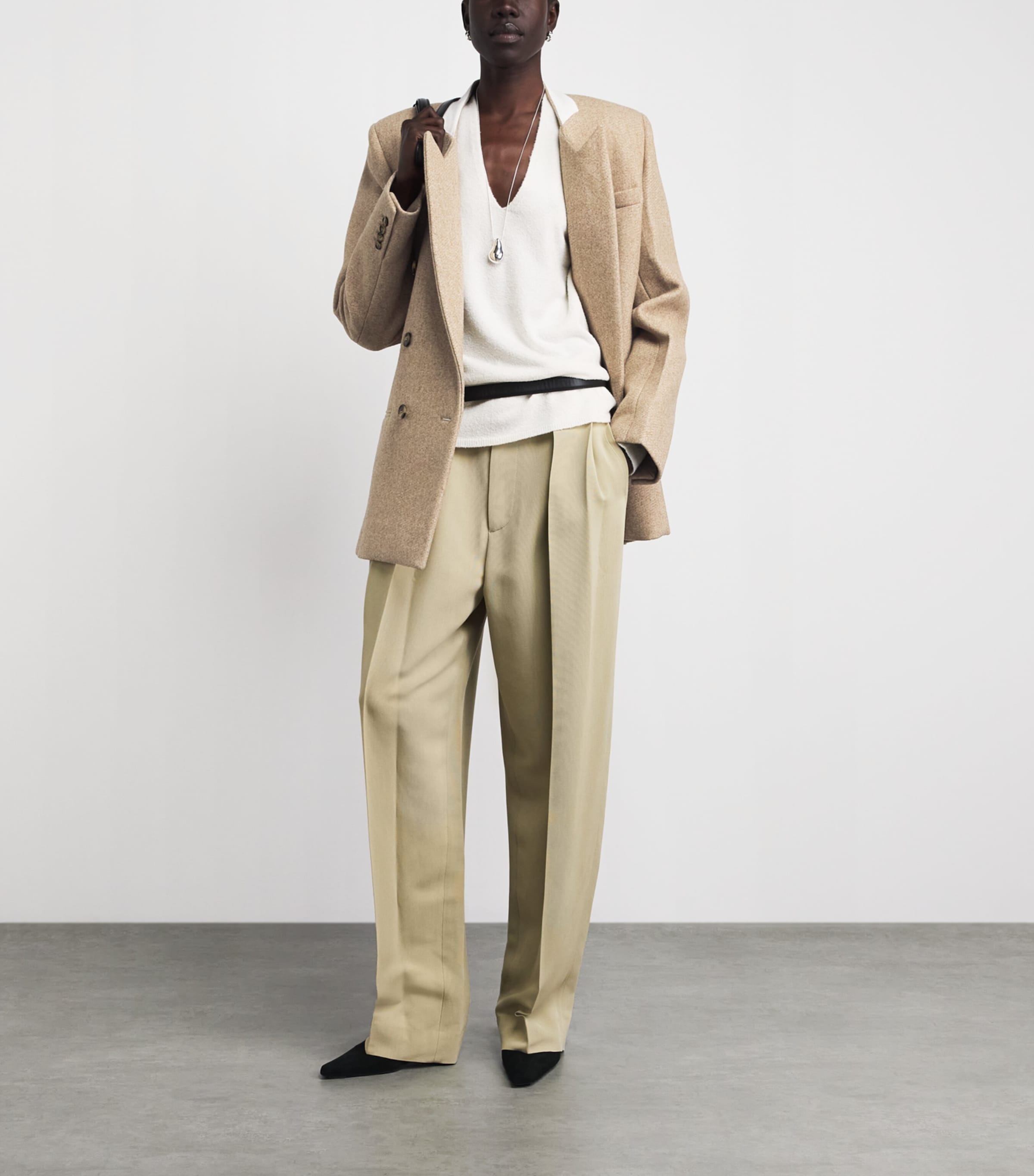 Victoria Beckham Womens Wool-Blend Double-Breasted Jacket Camel Melange Image 2