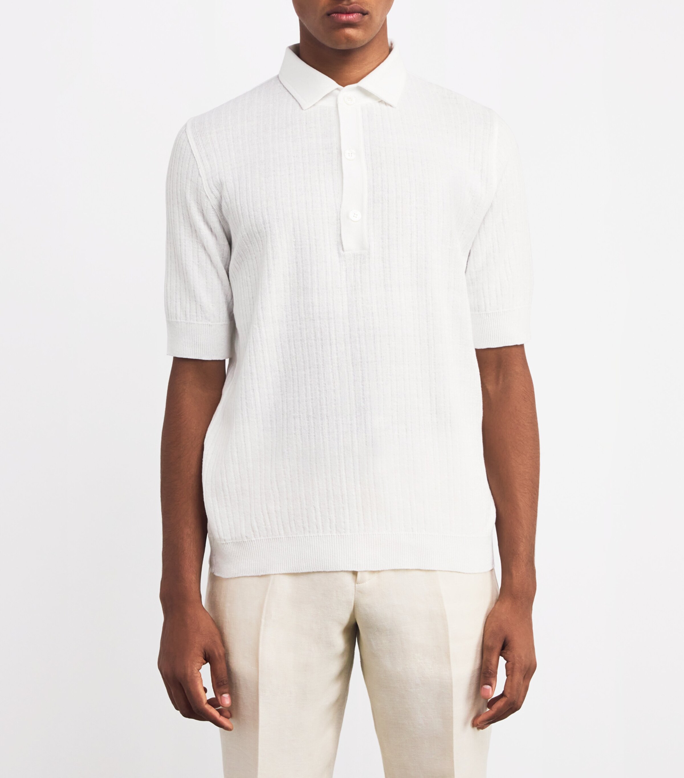 Linen-Cotton Knitted Polo Shirt 100 Image 3
