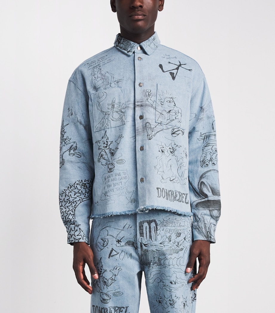 DOMREBEL Mens Sketchy Denim Overshirt Light Blue Image 4