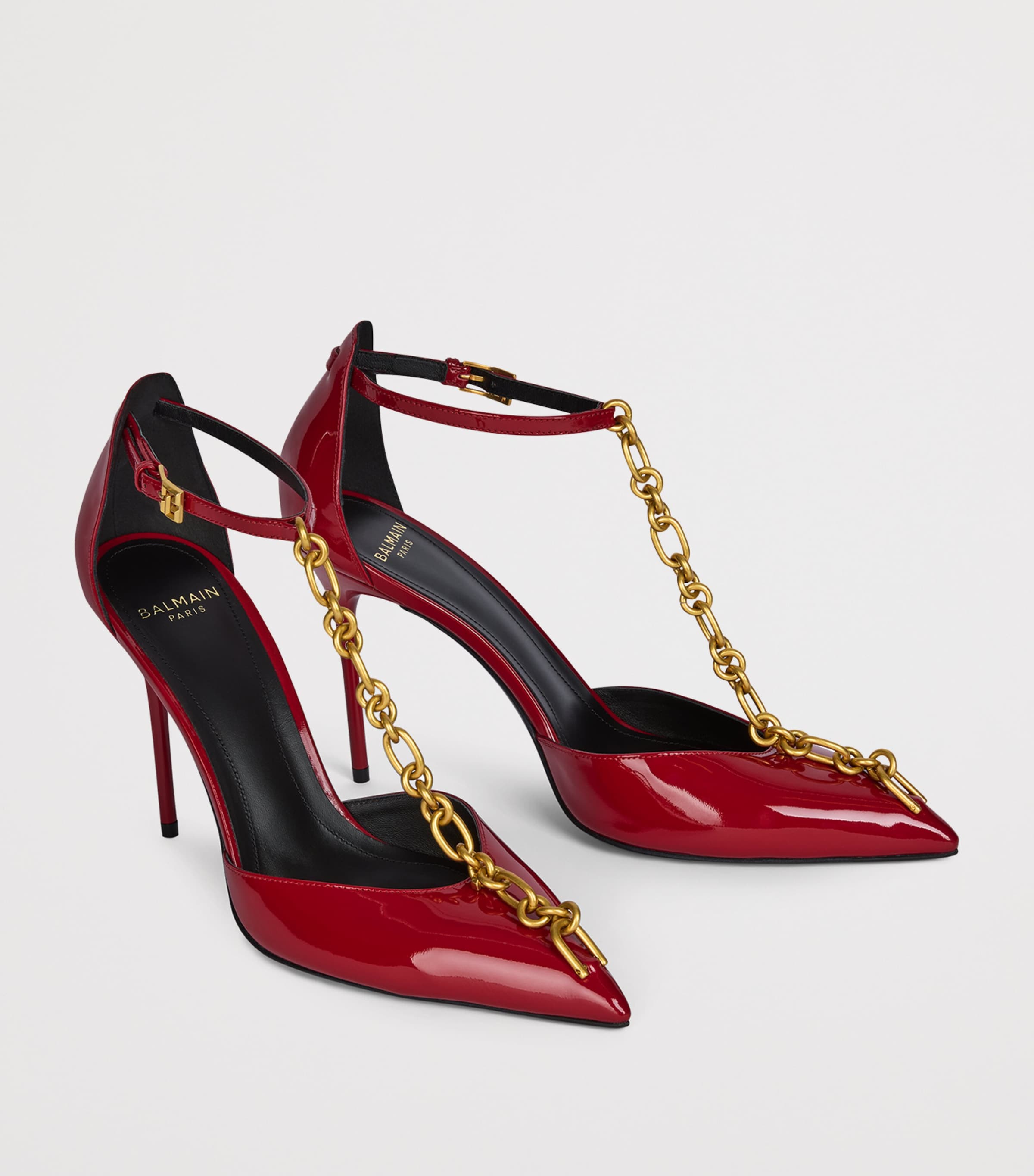 Balmain Patent Leather Sync Heeled Sandals 95 Rouge Image 3