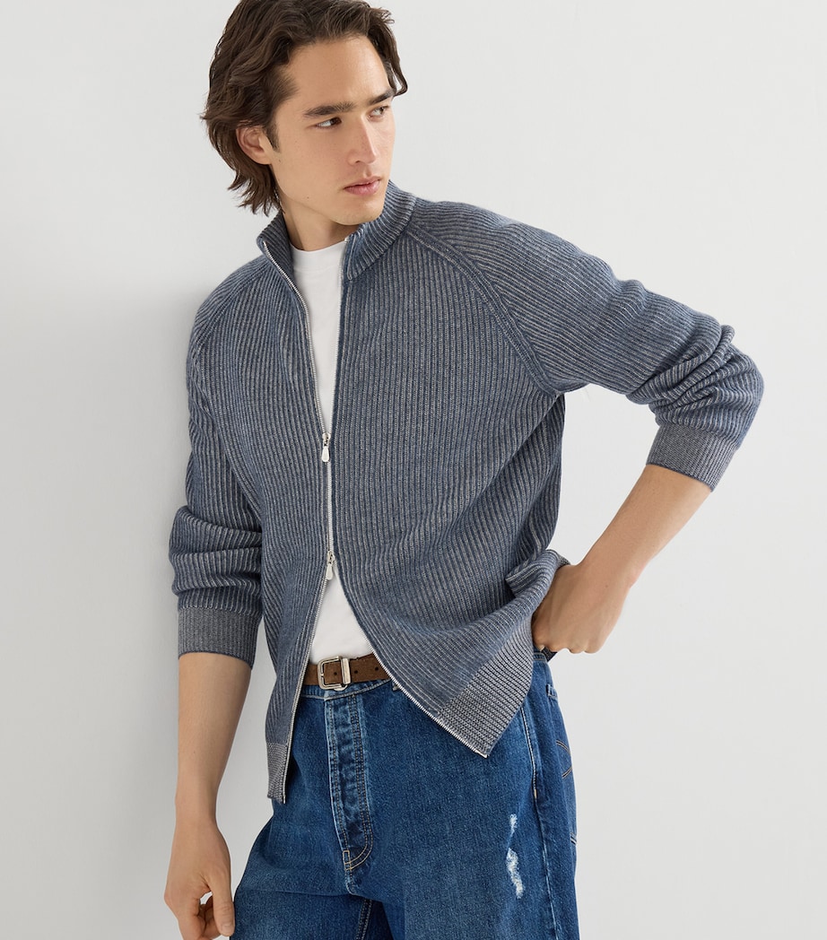 Brunello Cucinelli Mens Cashmere Ribbed Zip-Up Cardigan Image 2