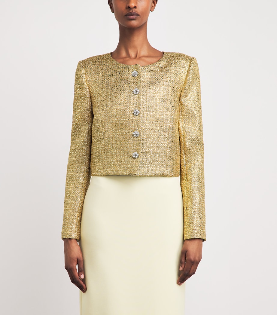 Carolina Herrera Womens Metallic Cropped Collarless Jacket Gold Image 4