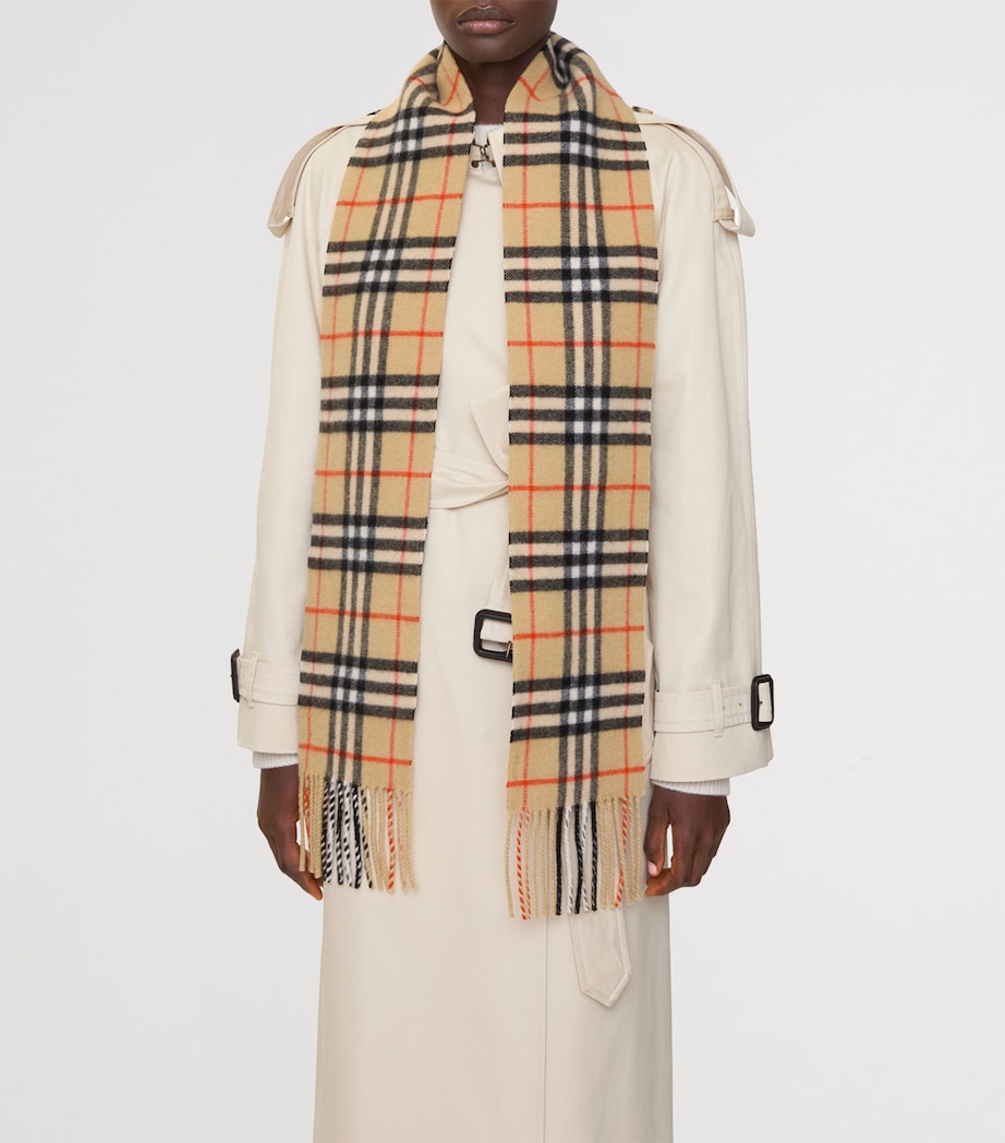 Cashmere Narrow Check Scarf SAND Image 5