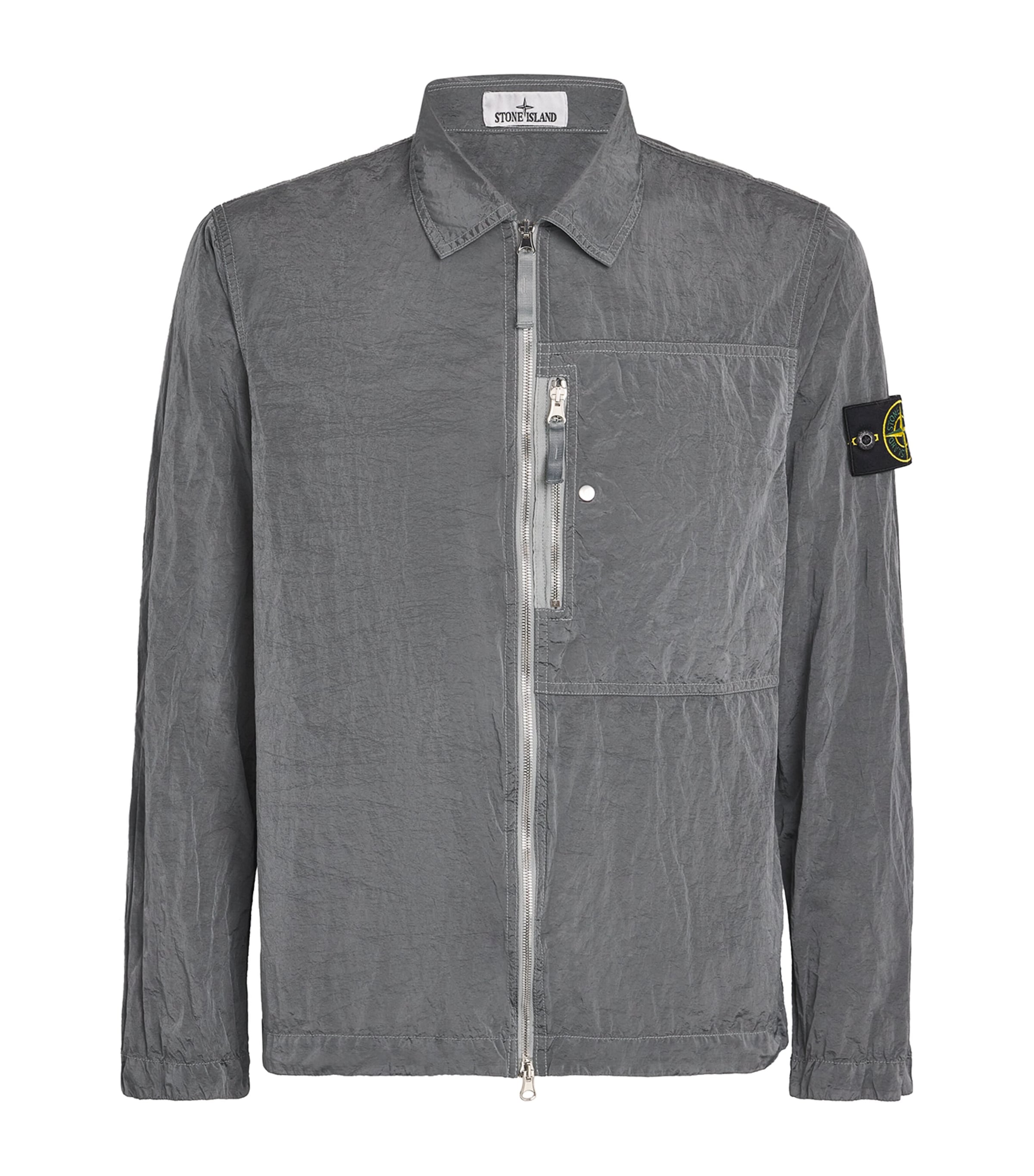 Stone Island Zip-fastening Patch-pocket Shirt Jacket In Gray