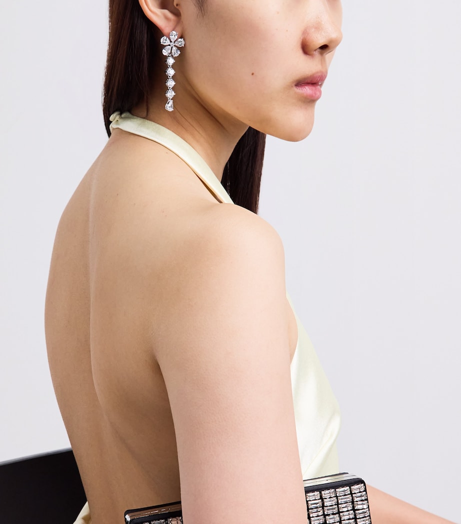 Self-Portrait Crystal-Embellished Floral Drop Earrings Silver Image 2