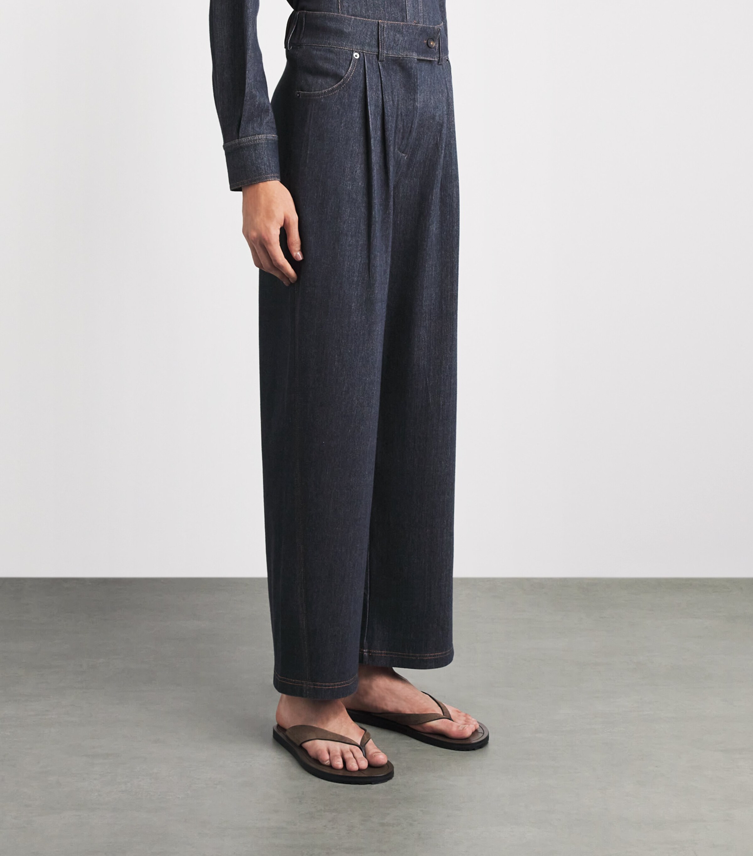 MM Womens Denim-Effect Wide-Leg Trousers Navy Image 4