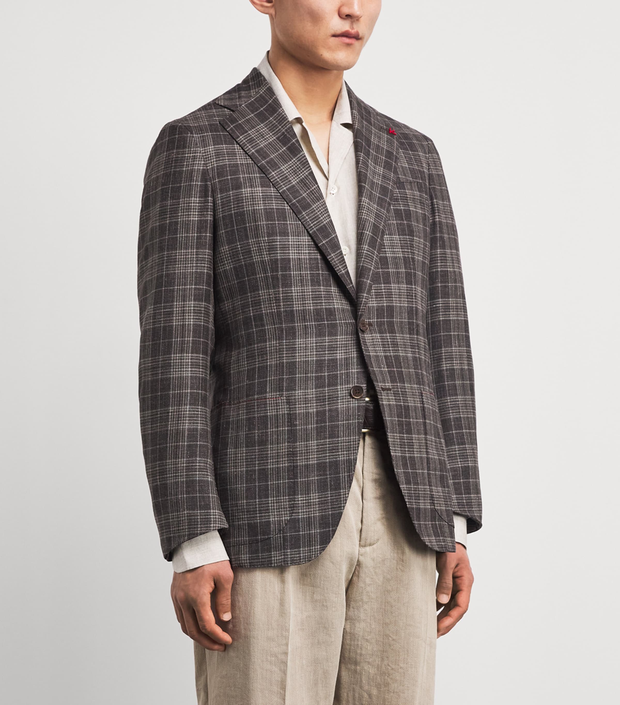 Isaia Mens Wool-Cashmere-Silk-Linen Check Blazer Image 4