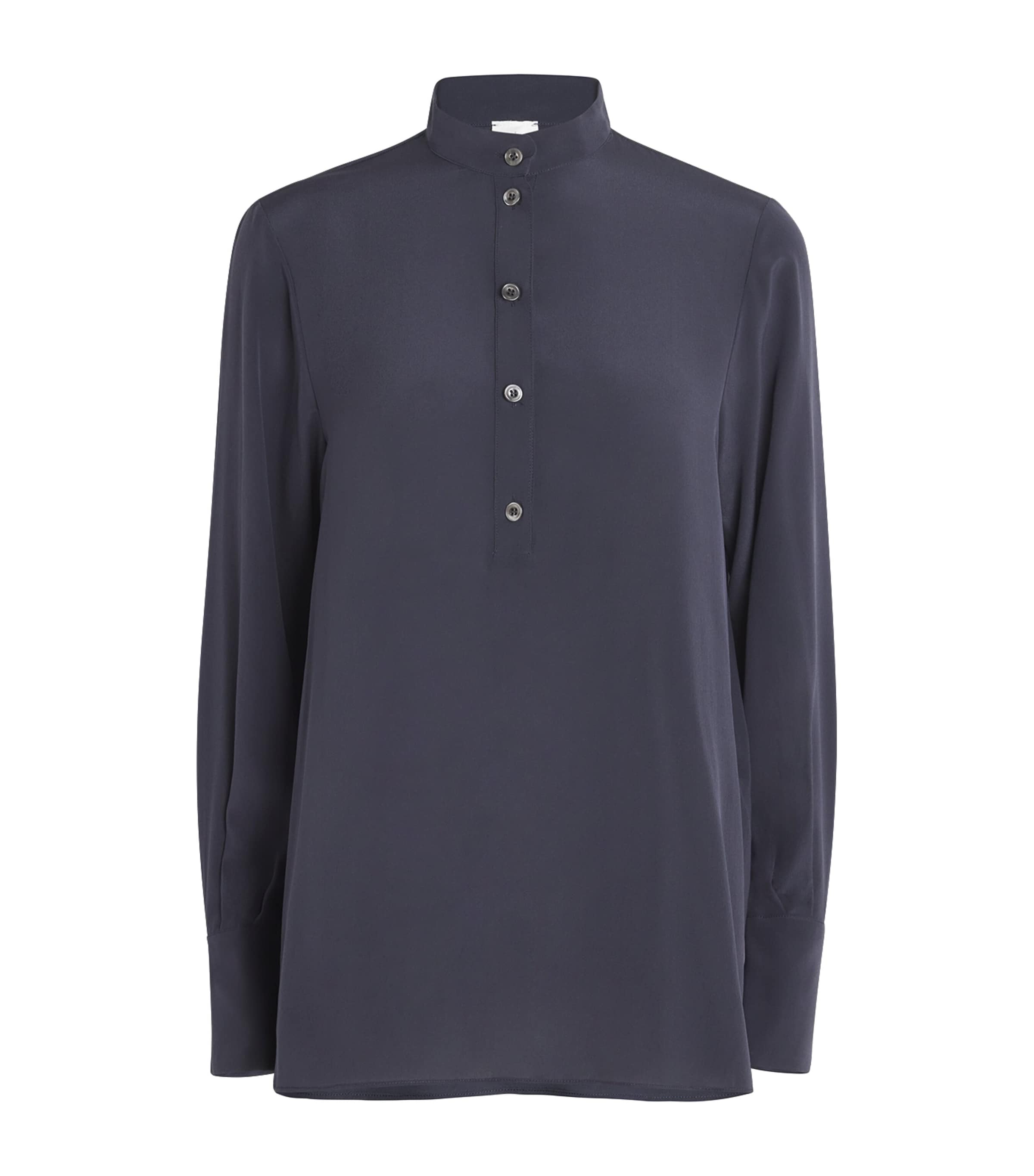 Eleventy Womens Silk Button-Up Tunic Shirt Carbone Image 1