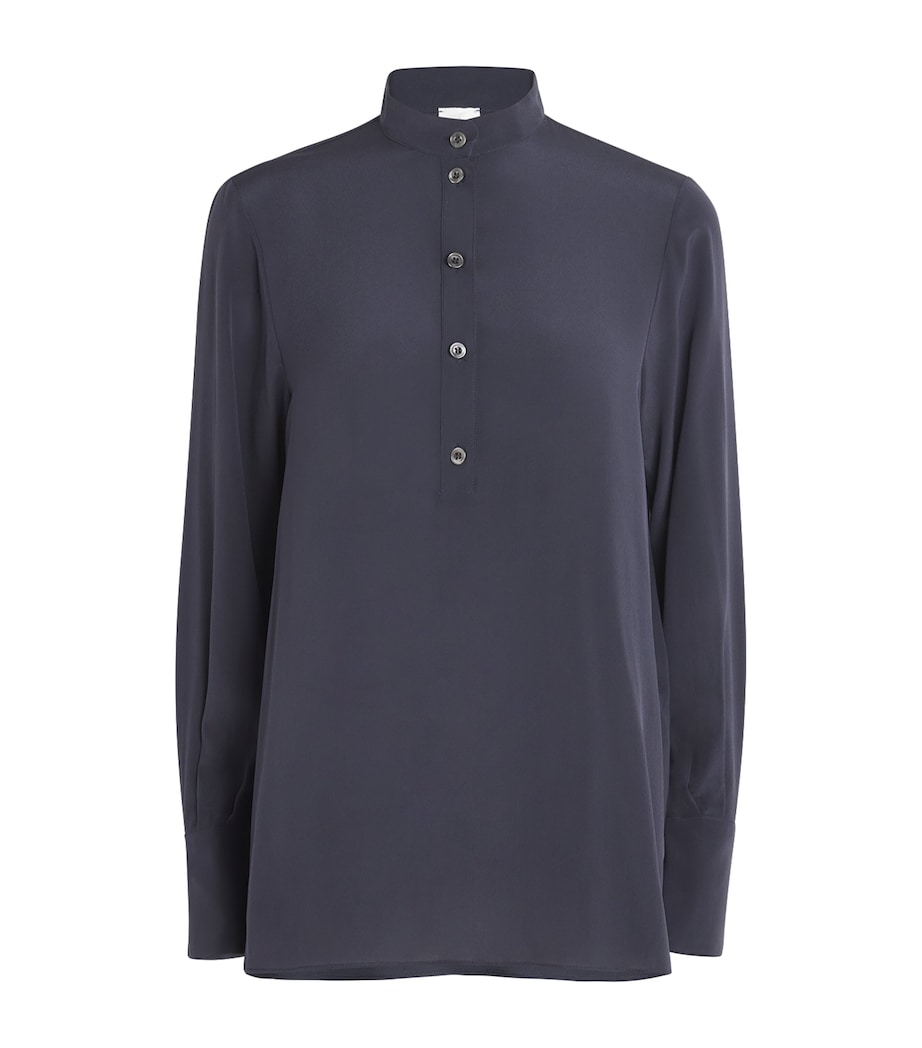 Eleventy Womens Silk Button-Up Tunic Shirt Carbone Image 1