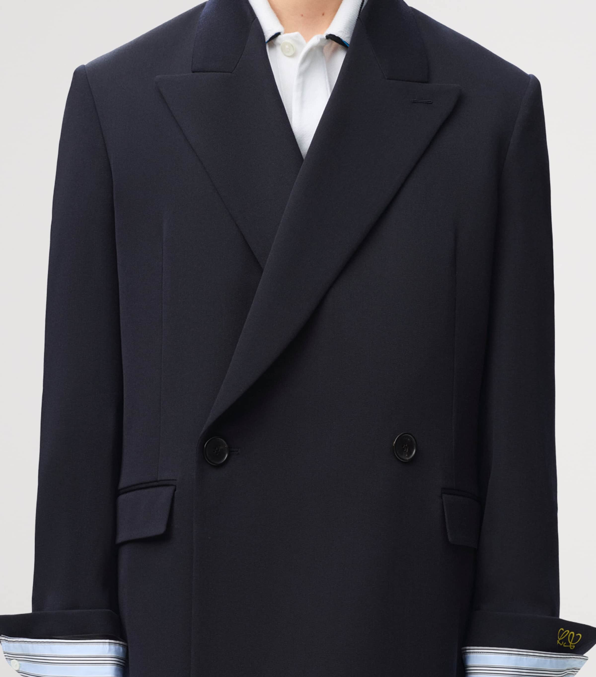 LOEWE Mens Double-Breasted Jacket with Cuffs Dark Navy Blue Image 4
