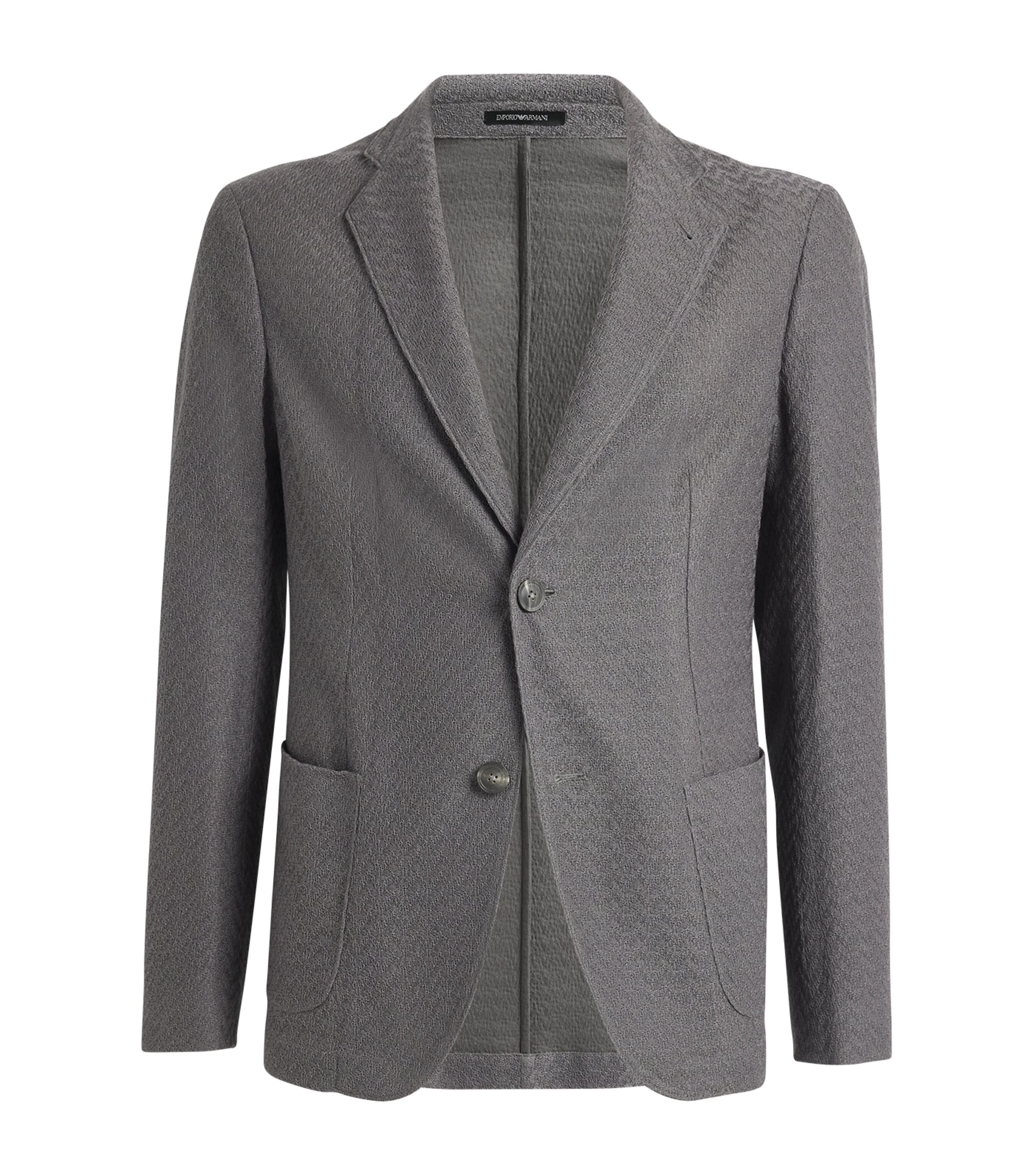 Emporio Armani Textured Single-breasted Blazer In Grey