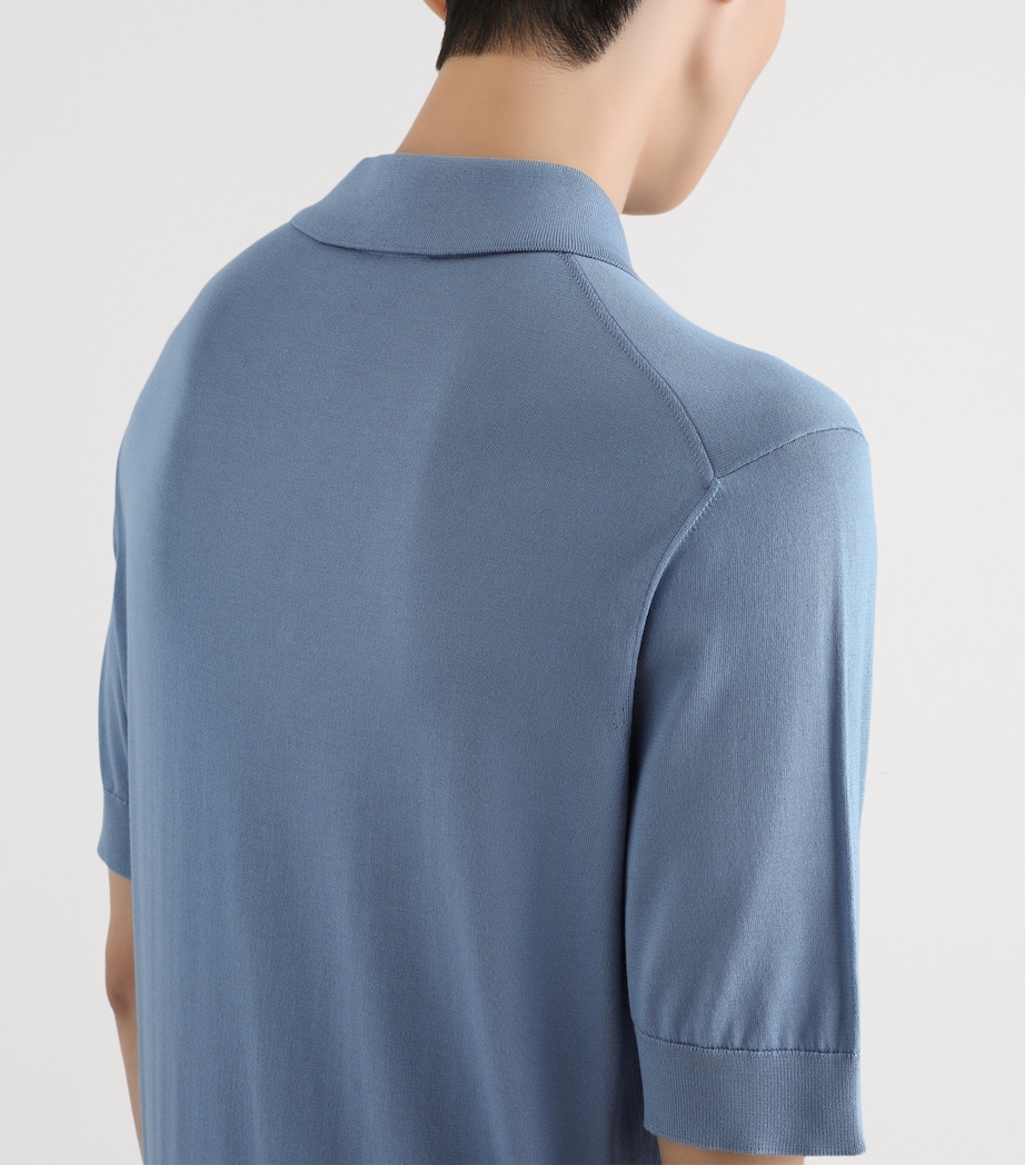 Dolce&Gabbana Mens Silk Polo Shirt Sky Blue Image 5